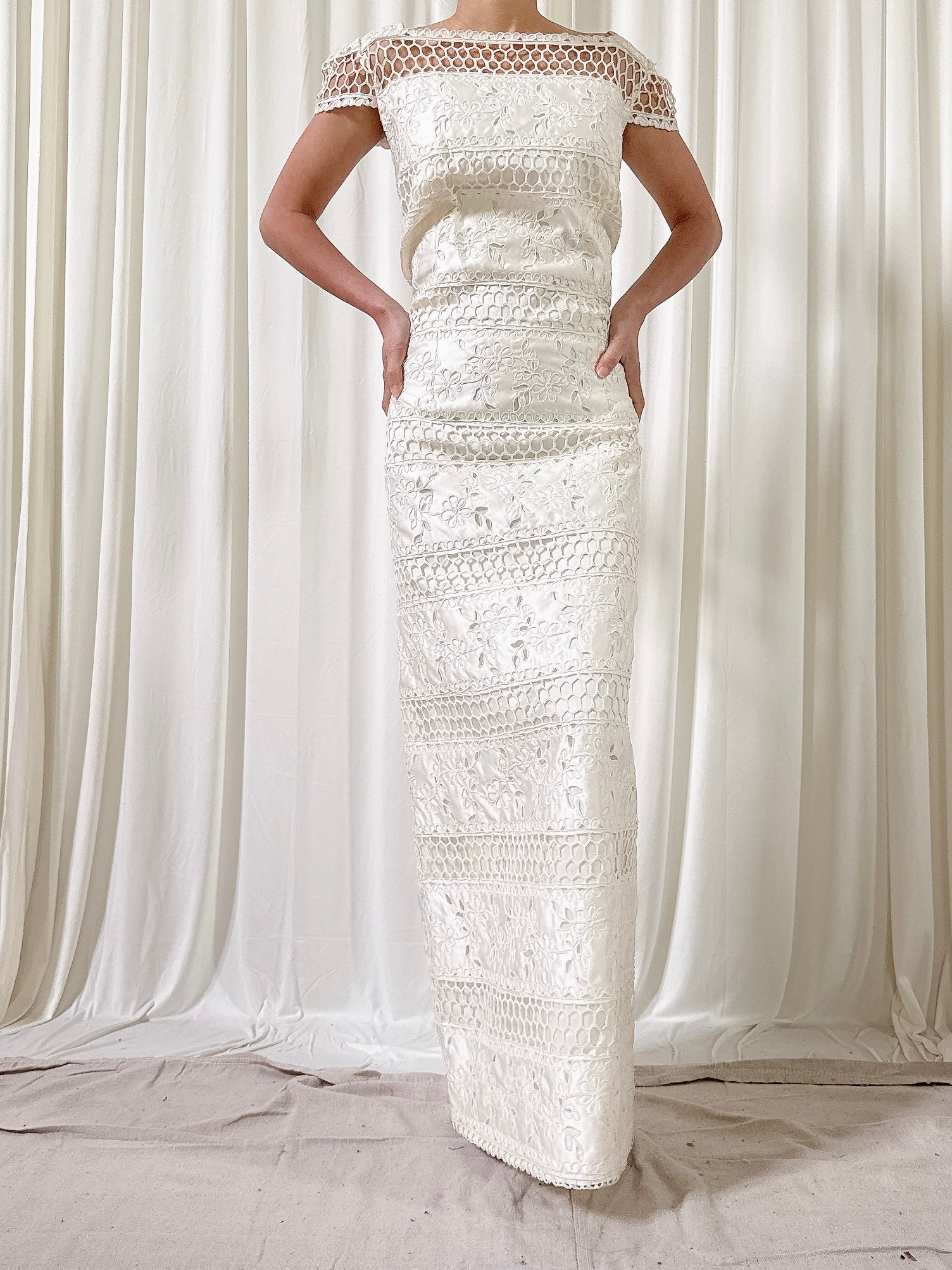 Vintage Cutout White Dress - L