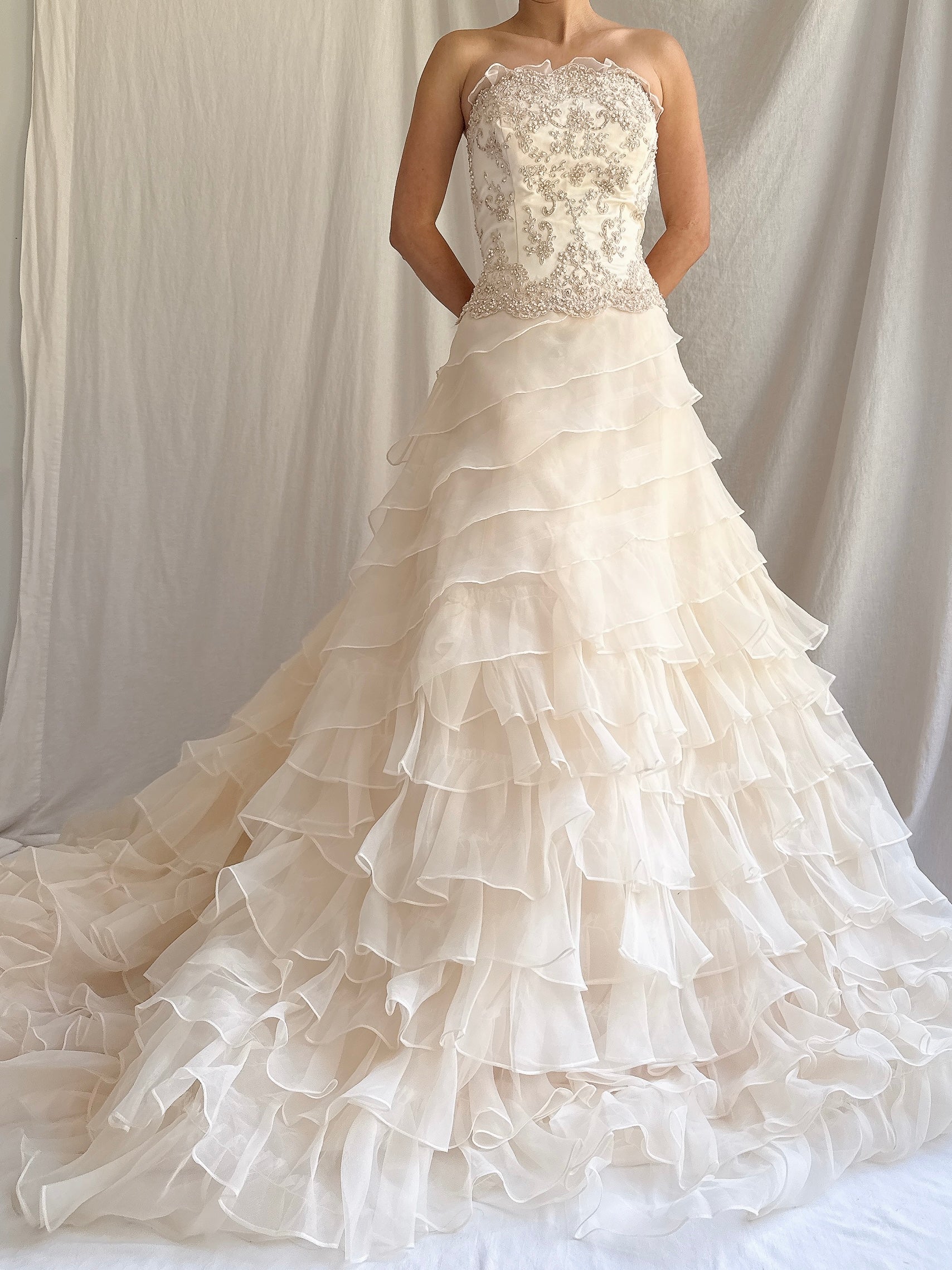 Vintage Strapless Ruffled Gown - M