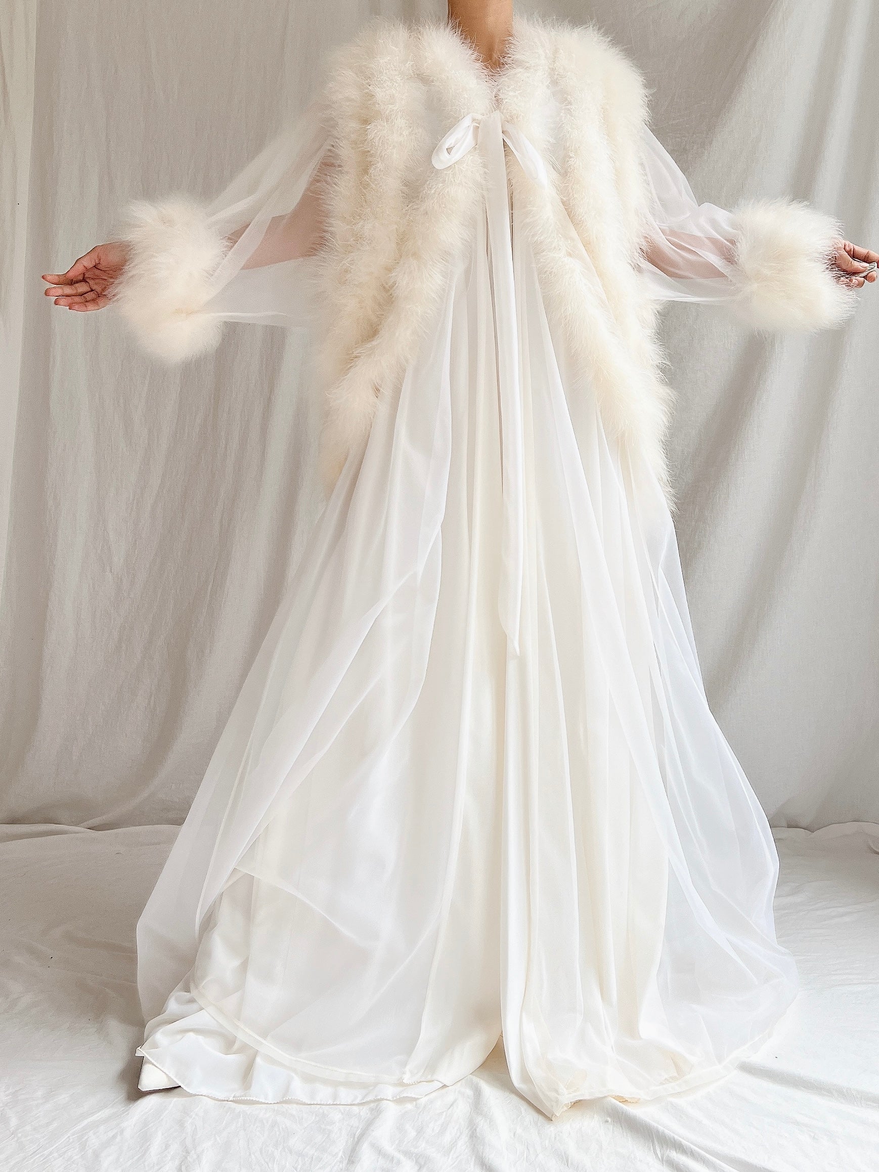 Vintage Sheer Marabou Feather Dressing Robe - OSFM