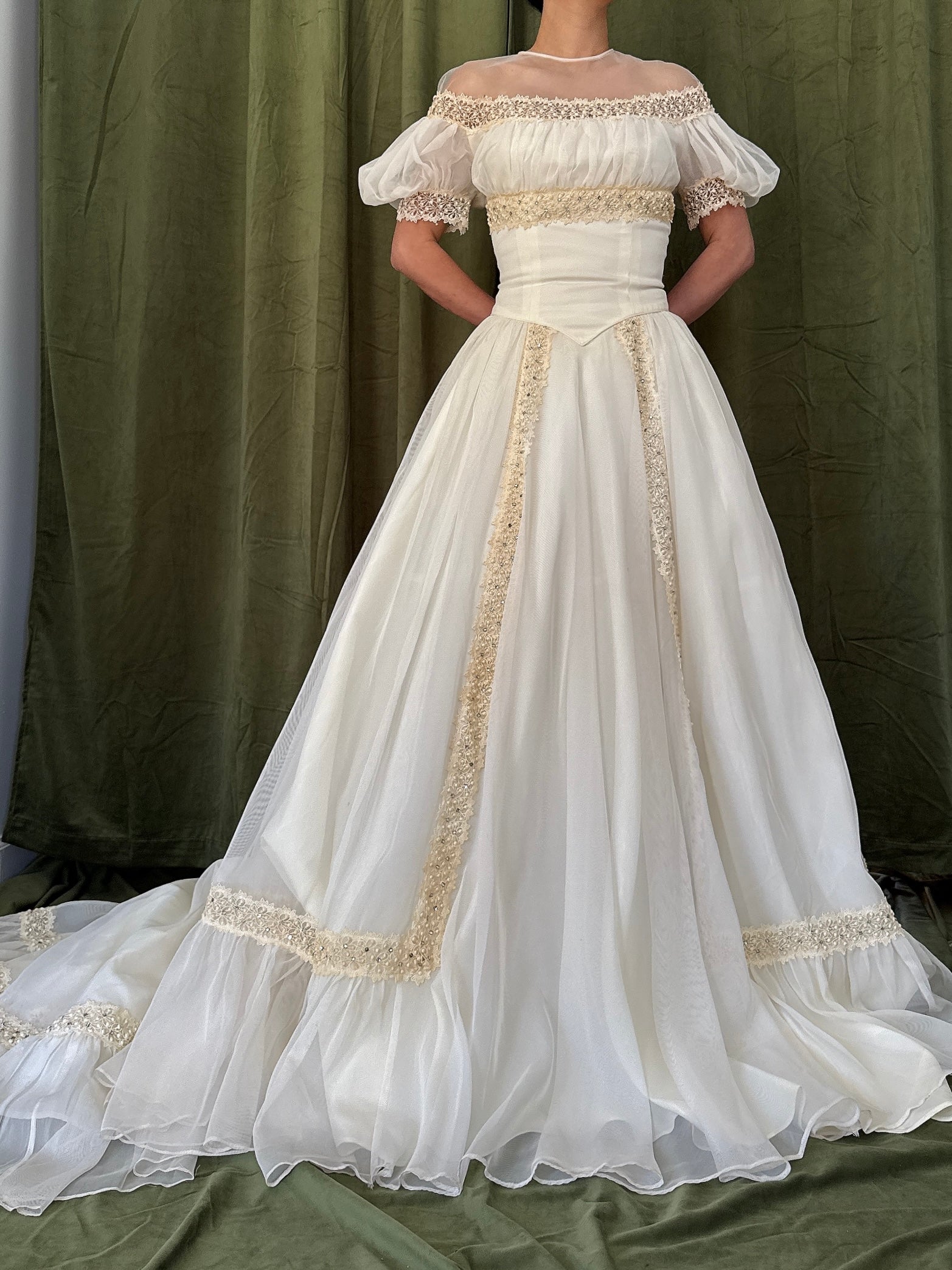 1950s Net Organza Puff Sleeve Gown - XS | G O S S A M E R 1950s Net Organza Puff Sleeve Gown - XS | G O S S A M E R