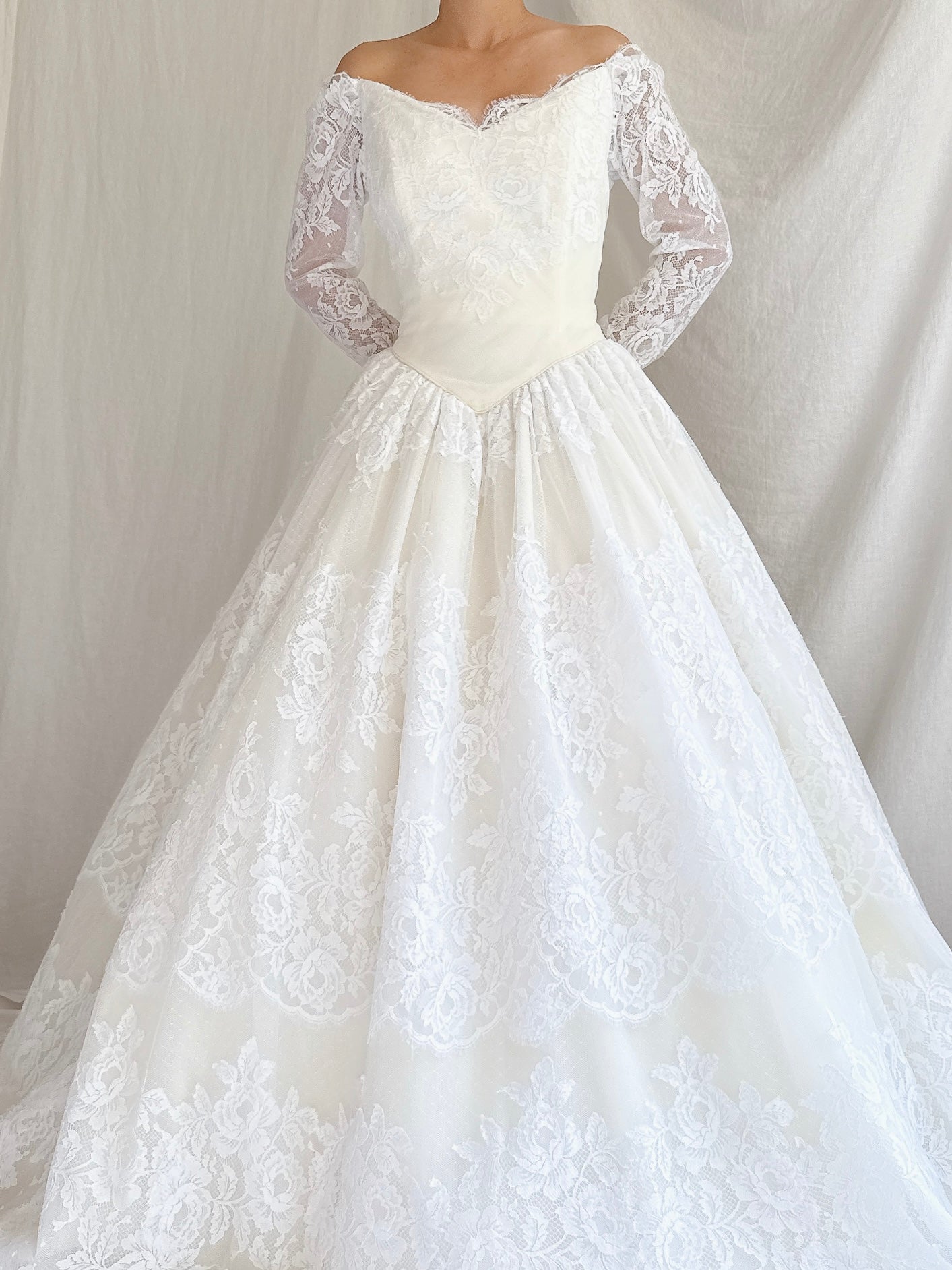 Vintage Lazaro Lace Basque Waist Gown - S