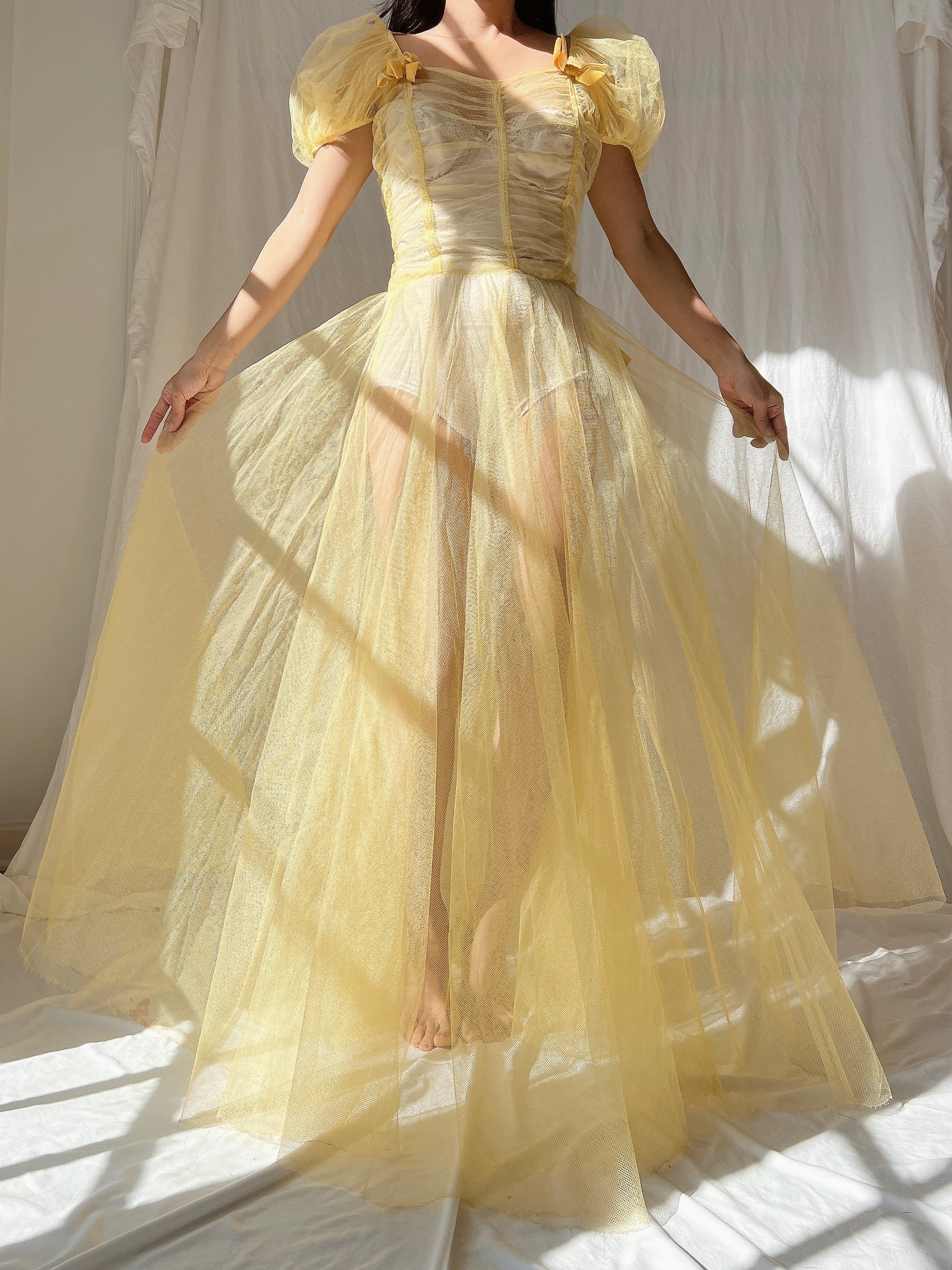 1930s Yellow Sheer Tulle Dress - XS