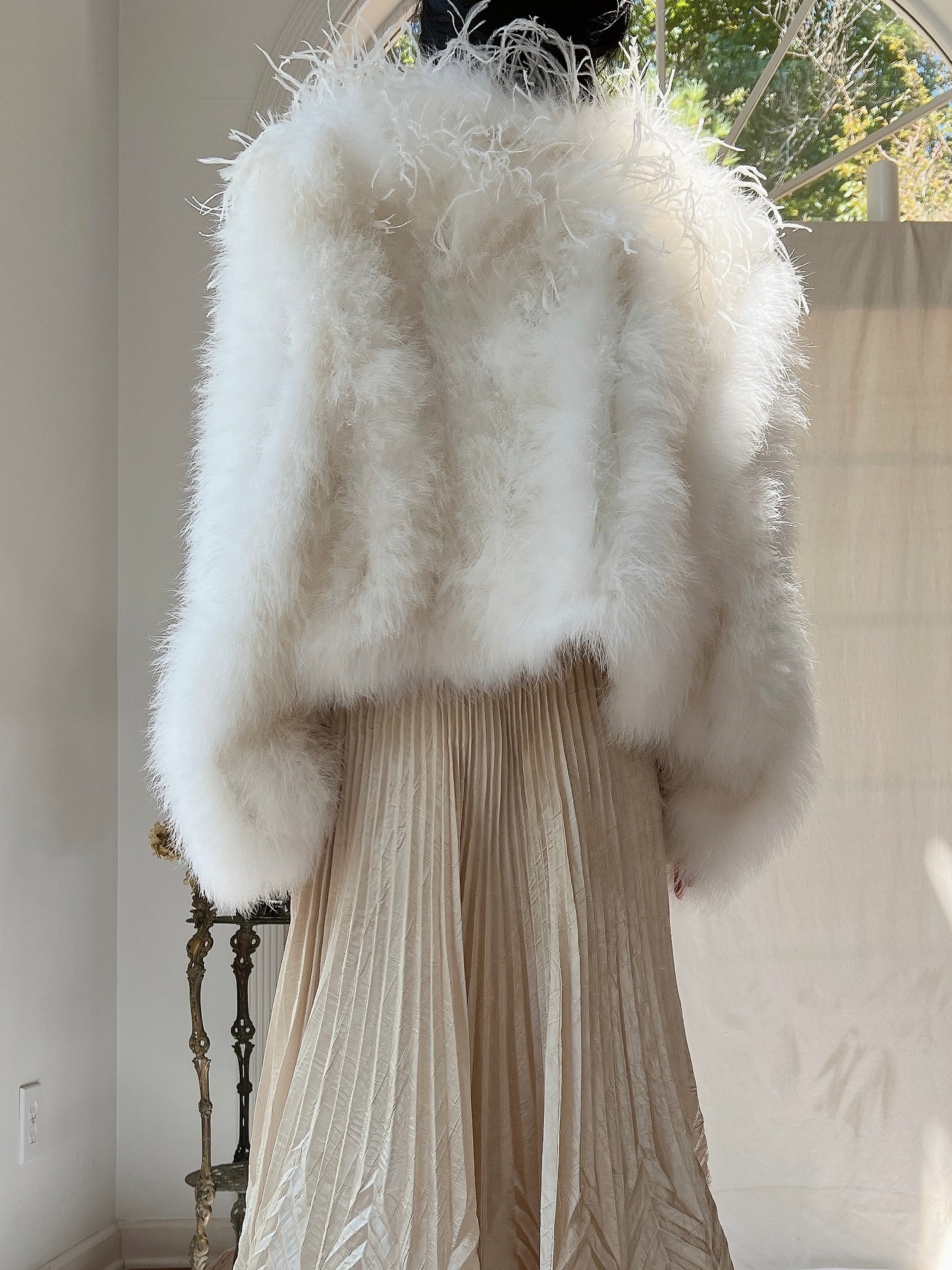 1950s Ivory Ostrich and Marabou Feather Jacket - S/M
