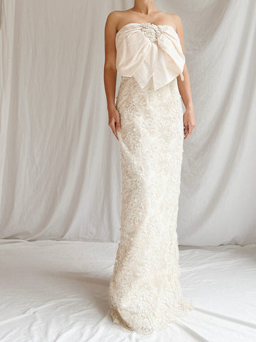 Vintage Silk and Corded Lace Gown - S/4