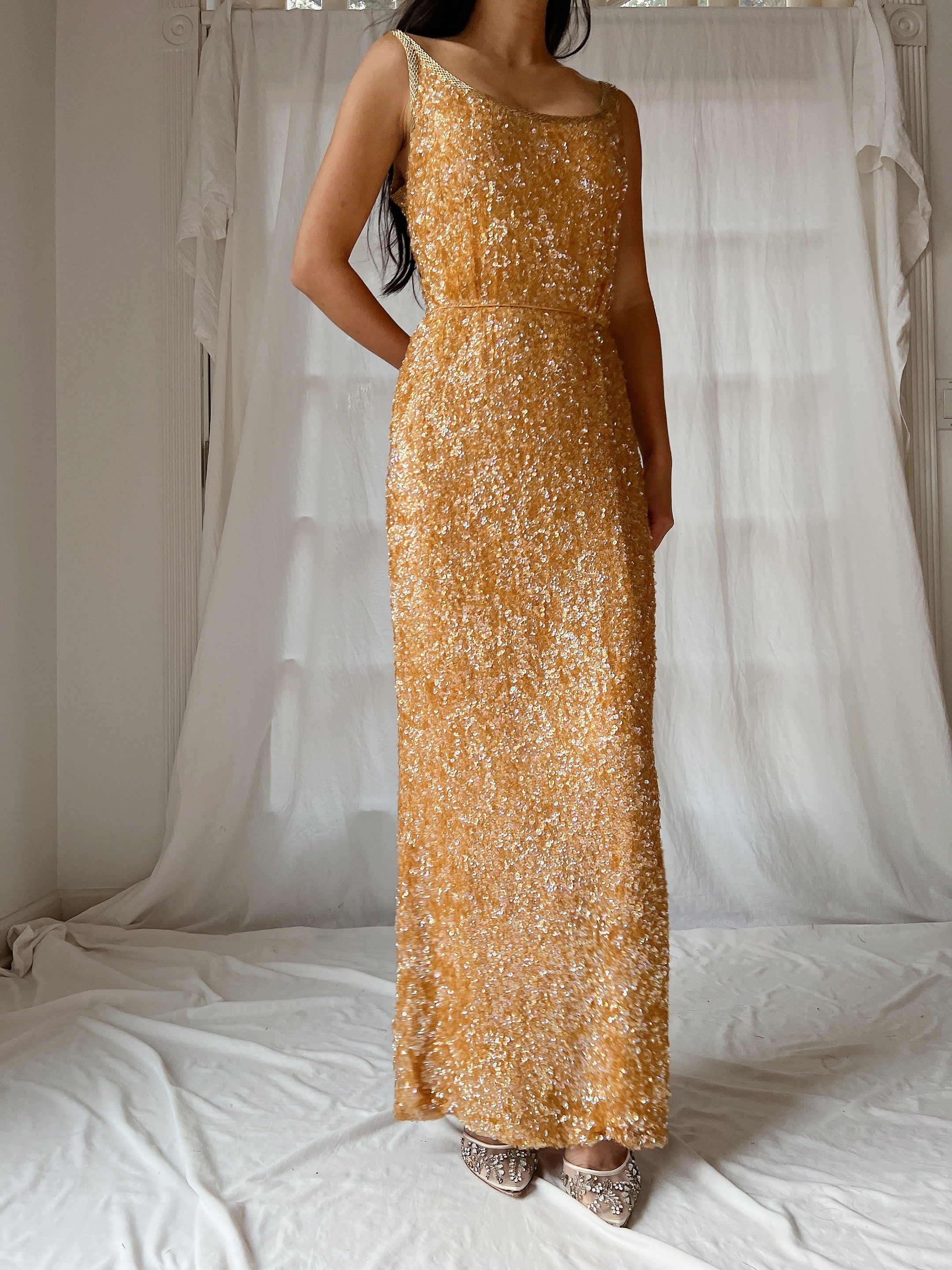 1960s Marigold Silk Sequins Dress - XS/2 1960s Marigold Silk Sequins Dress - XS/2