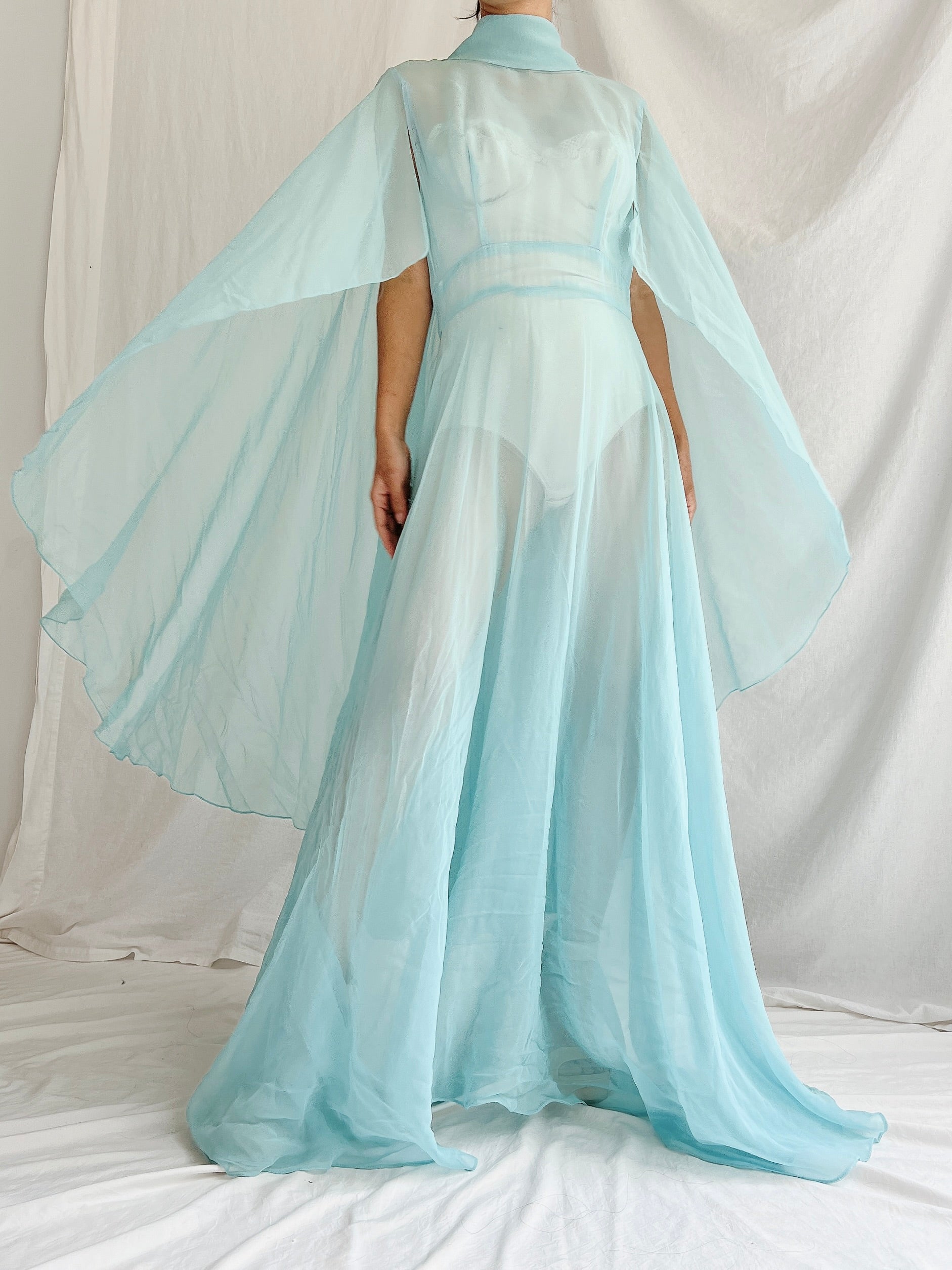 1960s Cyan Cape Gown - S