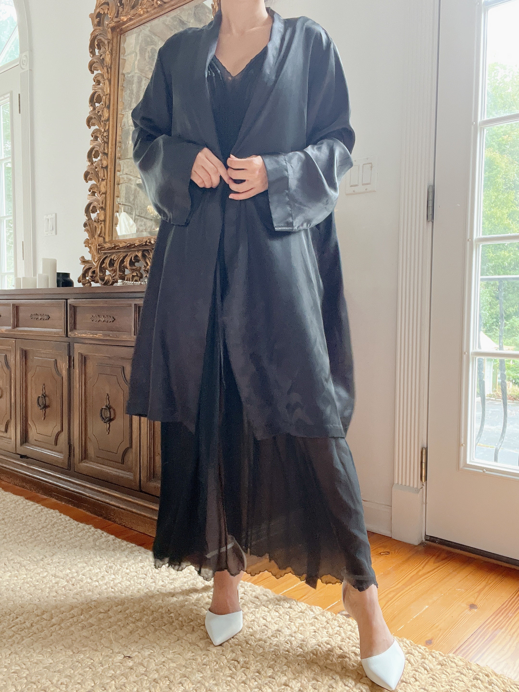 1990s Black Satin Duster - M