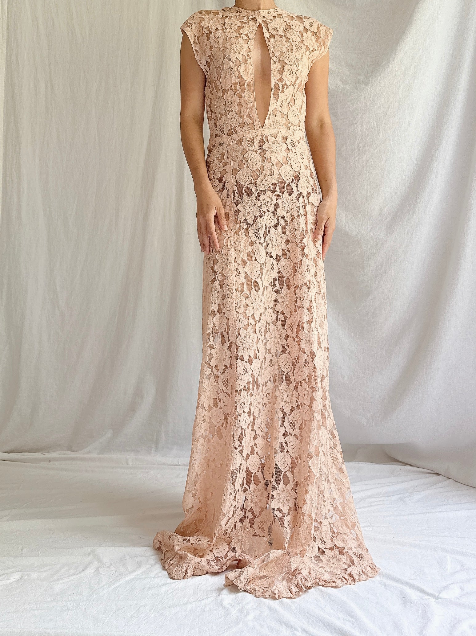 1930s Peach Lace Gown - XS/S