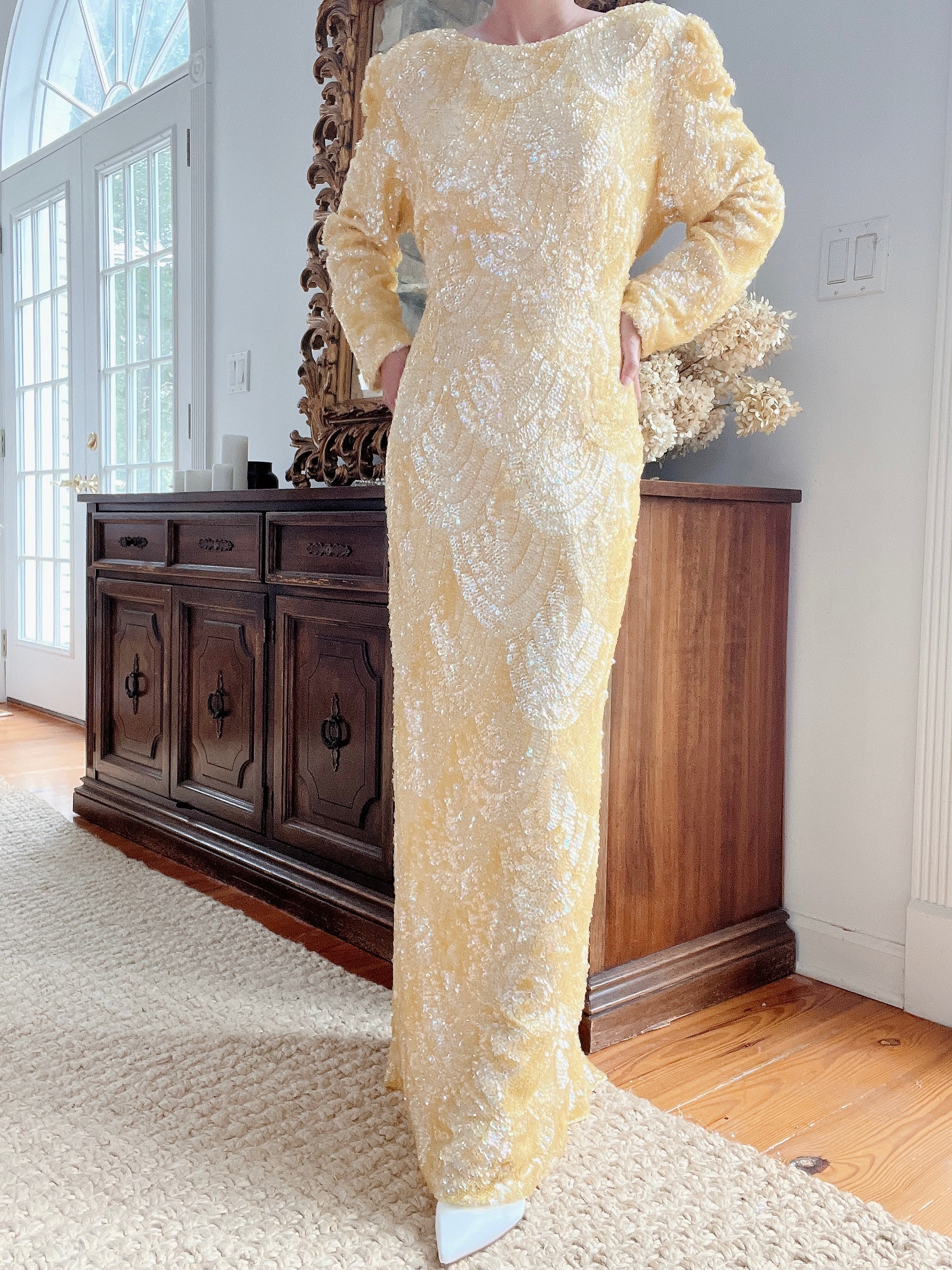 Vintage Yellow Sequins Gown - M/L