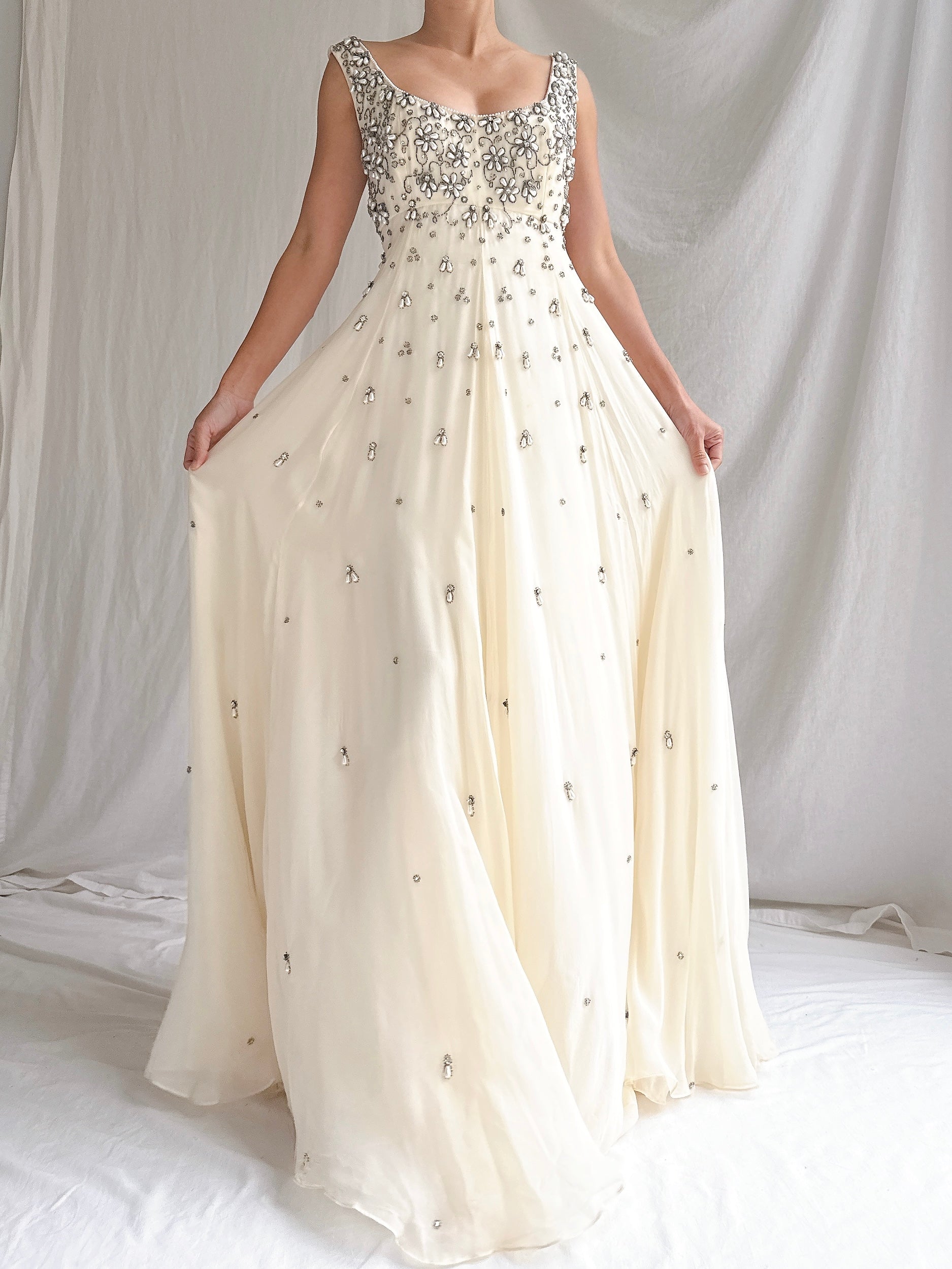 1960s Hand-Beaded Pearl Gown - S/M