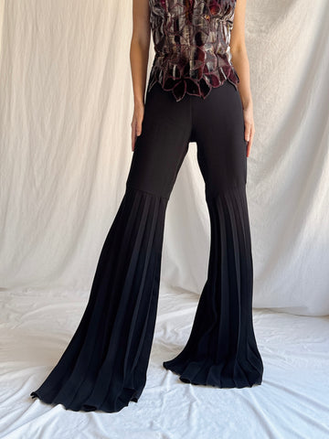 Vintage Rayon Pleated Bell Bottoms - M