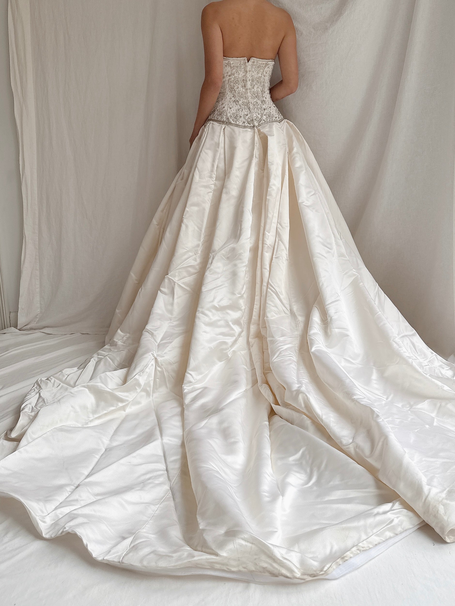 Vintage Silk Strapless Gown - M