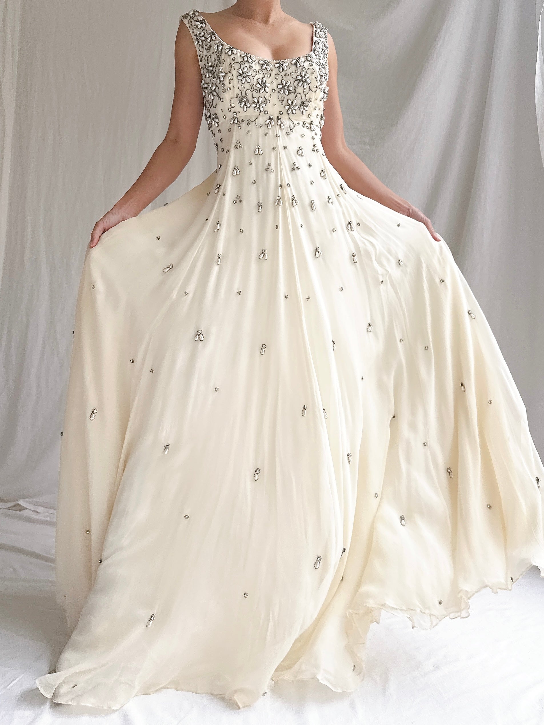 1960s Hand-Beaded Pearl Gown - S/M