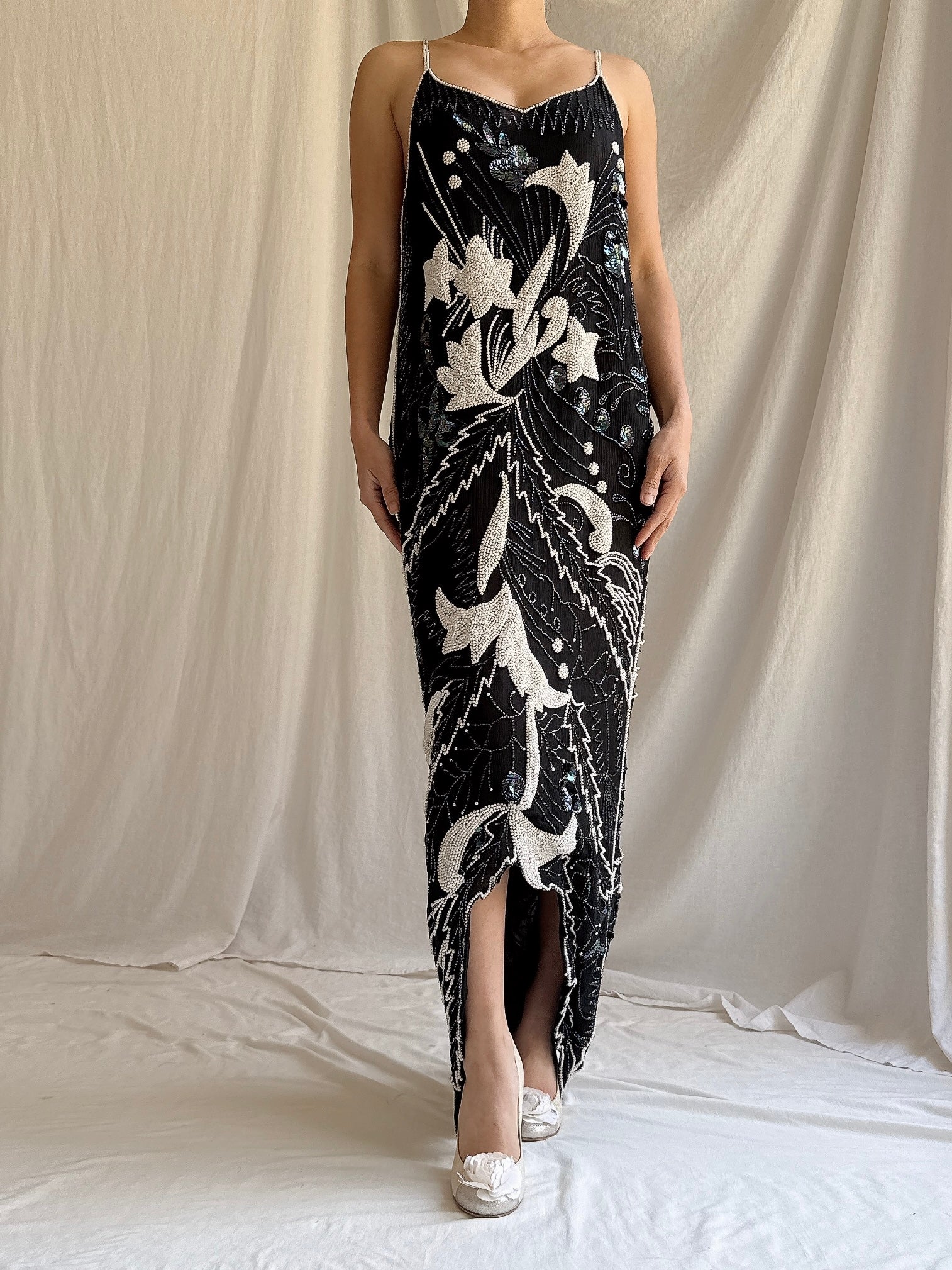 Vintage Silk Beaded Dress - S/M