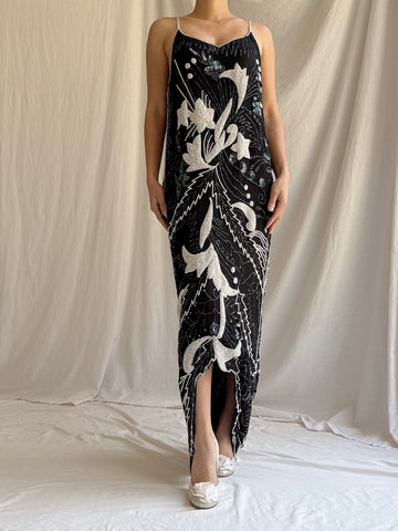 Vintage Silk Beaded Dress - S/M
