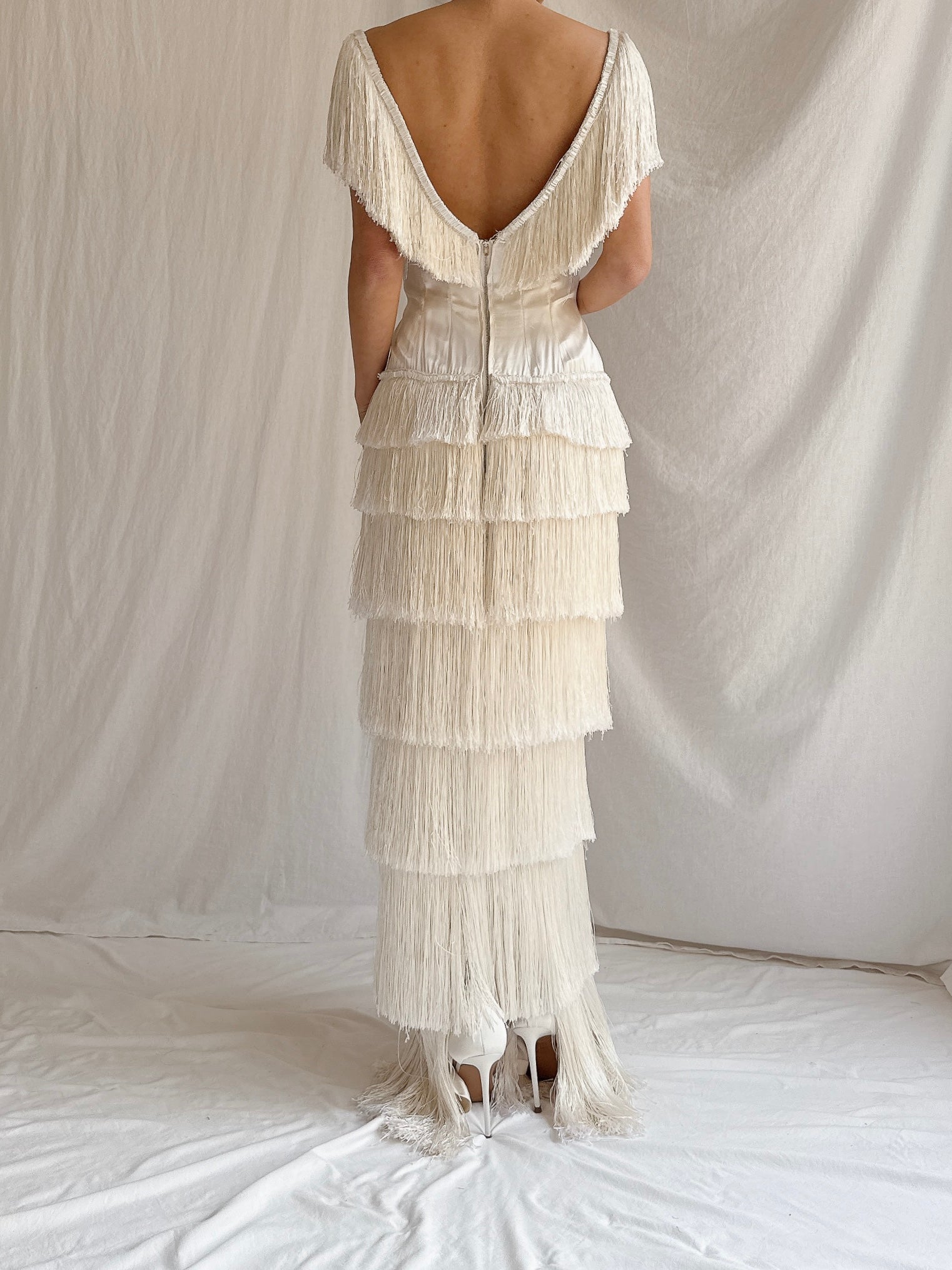 1960s Satin Silk Fringe Gown - S