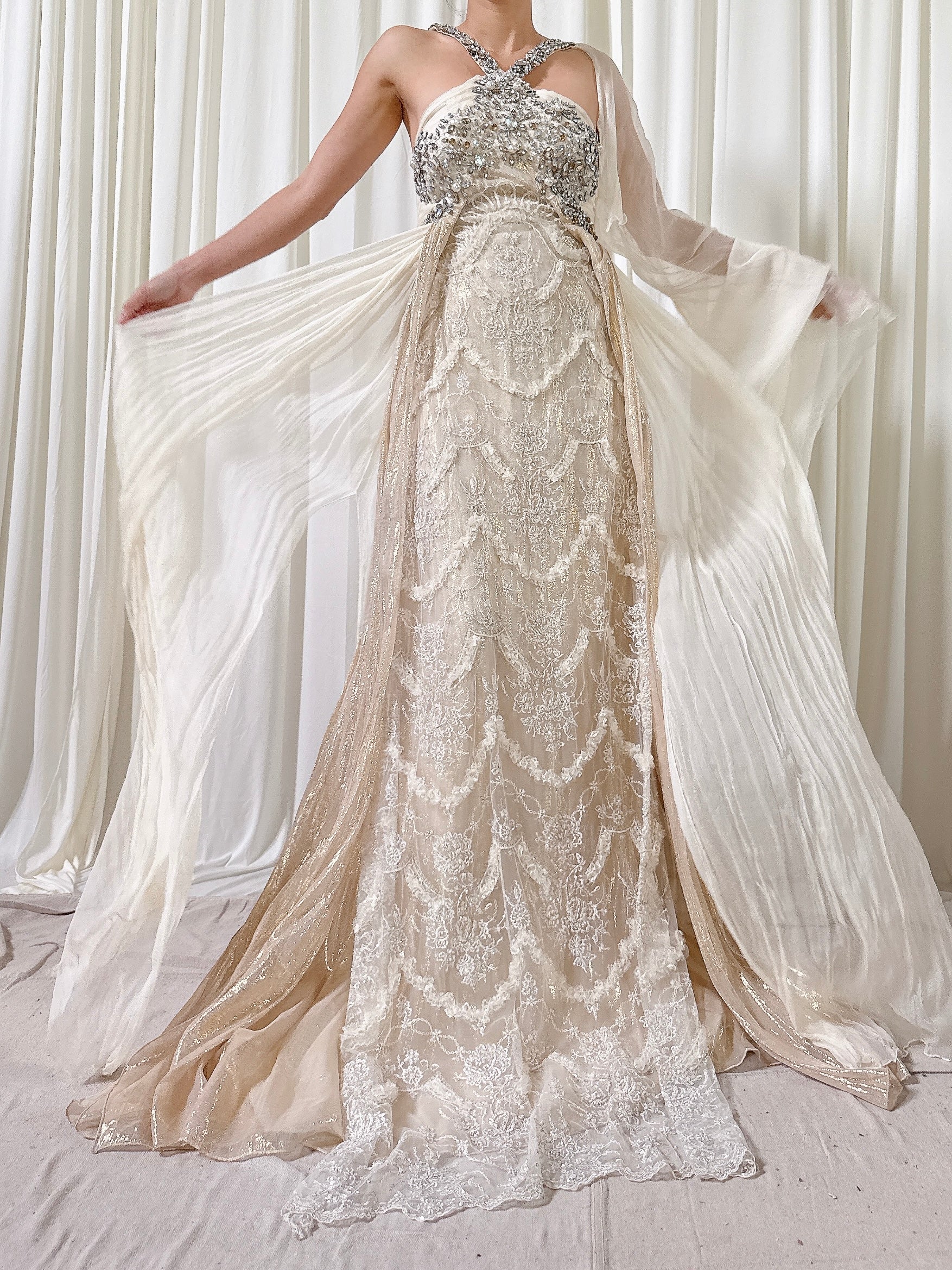 Vintage Silk Halter Beaded Dress - IT 44