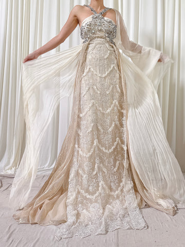 Vintage Silk Halter Beaded Dress - IT 44