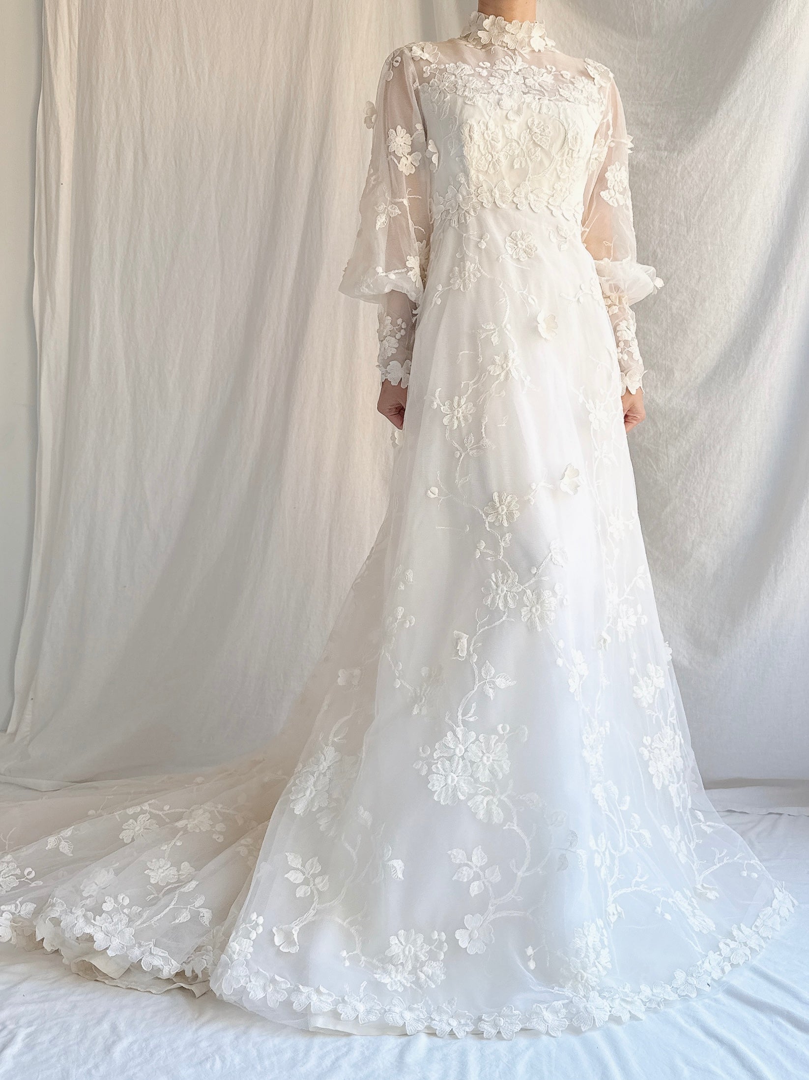 Vintage Embroidered Tulle 3D Gown - S