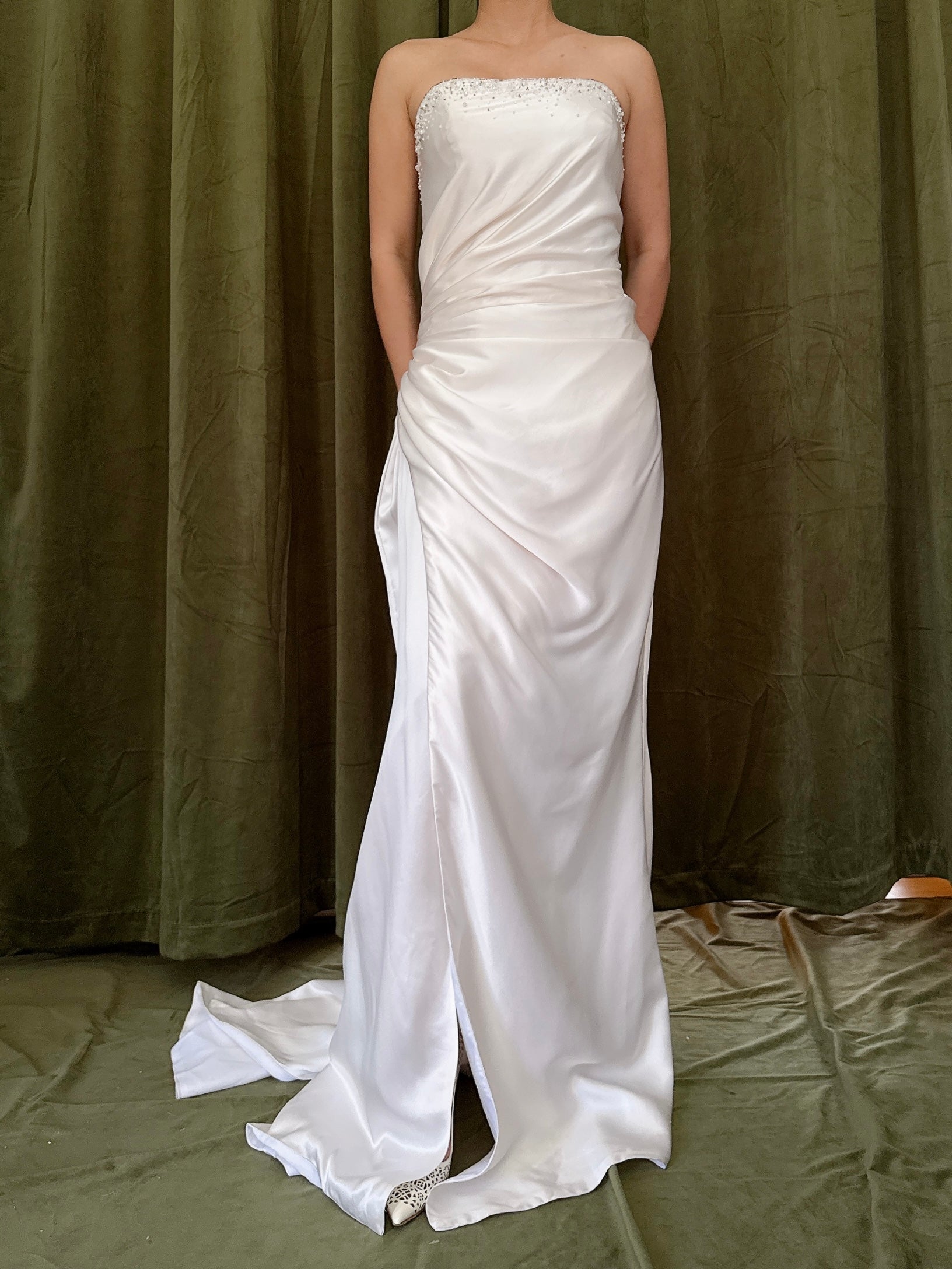 Vintage Silk Strapless Draped Dress - Size 10