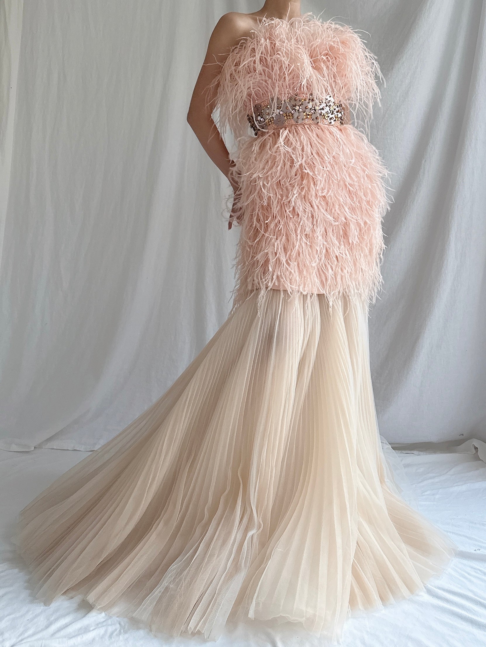 Ostrich Feather Tulle Gown - M 6/8