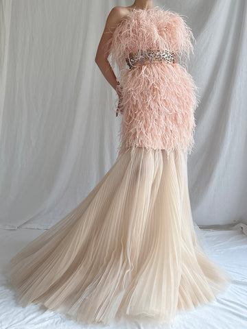 Ostrich Feather Tulle Gown - M 6/8