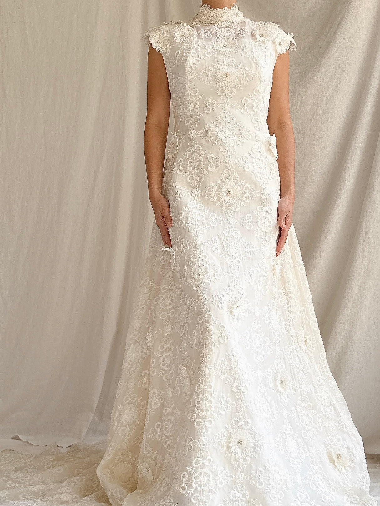 1960s Silk Organza 3D Embroidered Gown - XS