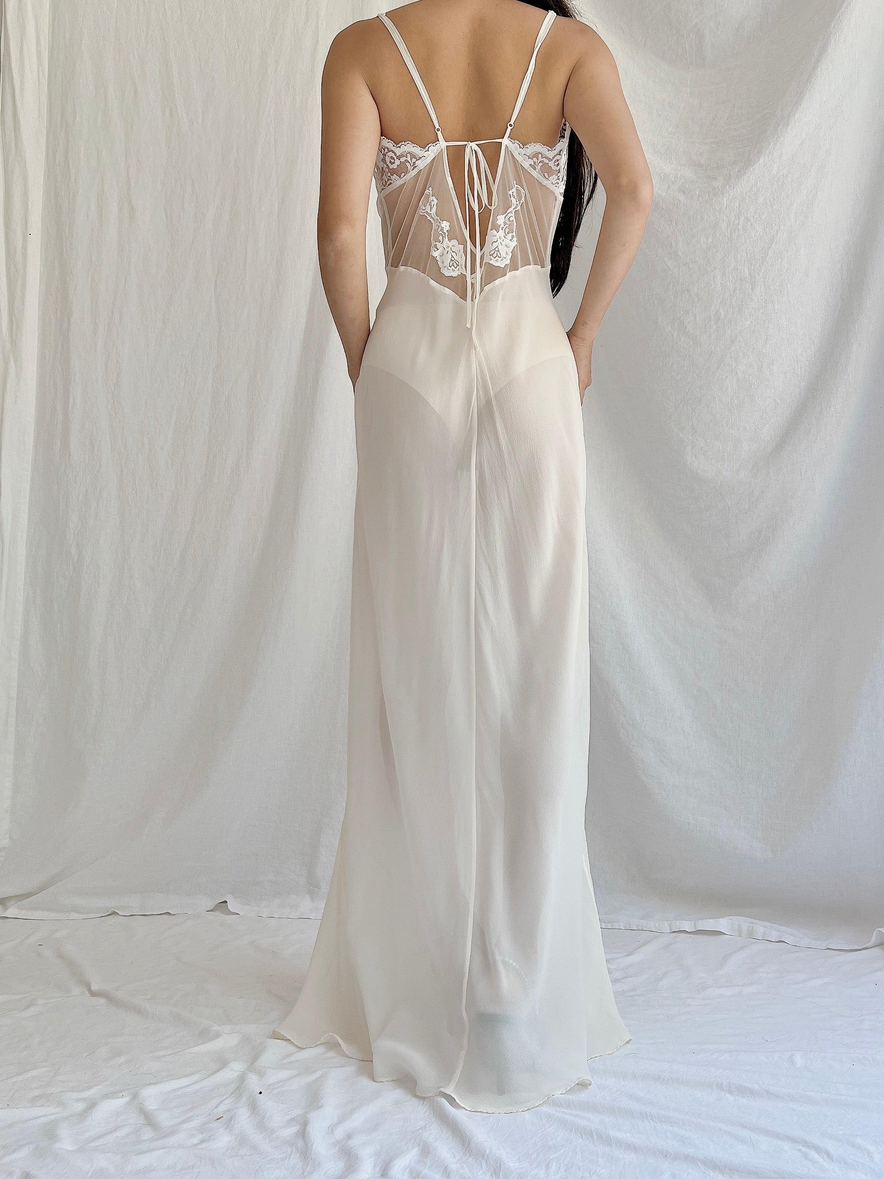 Vintage Sheer Silk Chiffon Slip Gown - M