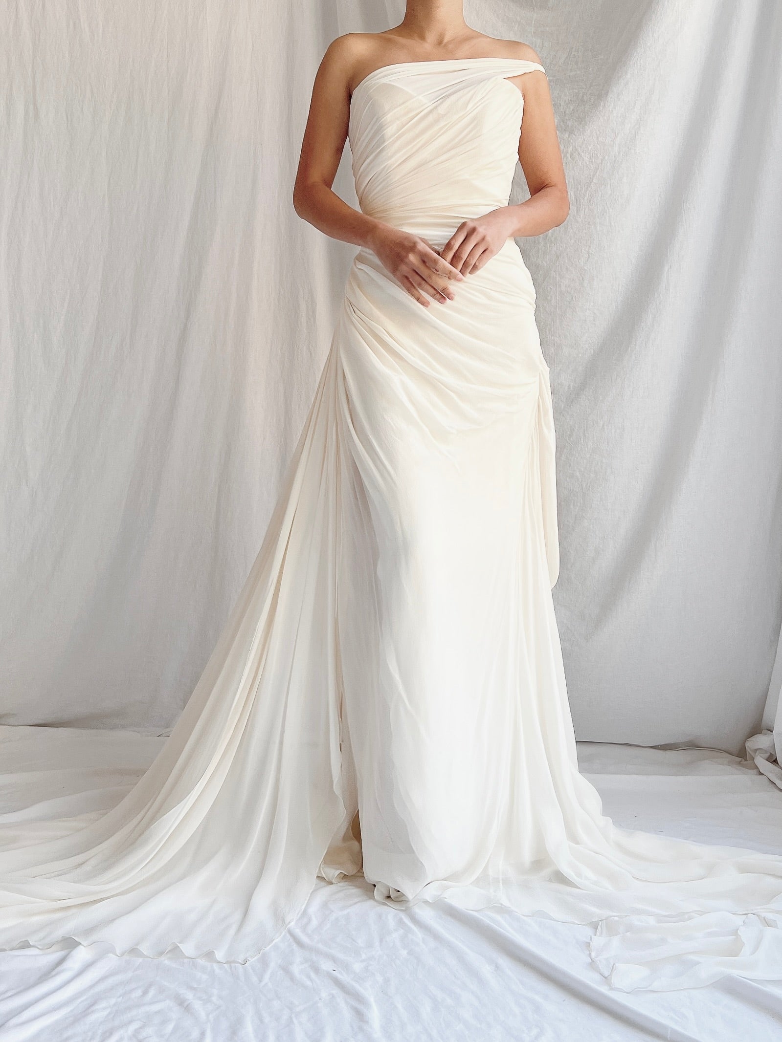 Romona Keveza Silk Draped Gown - S/M