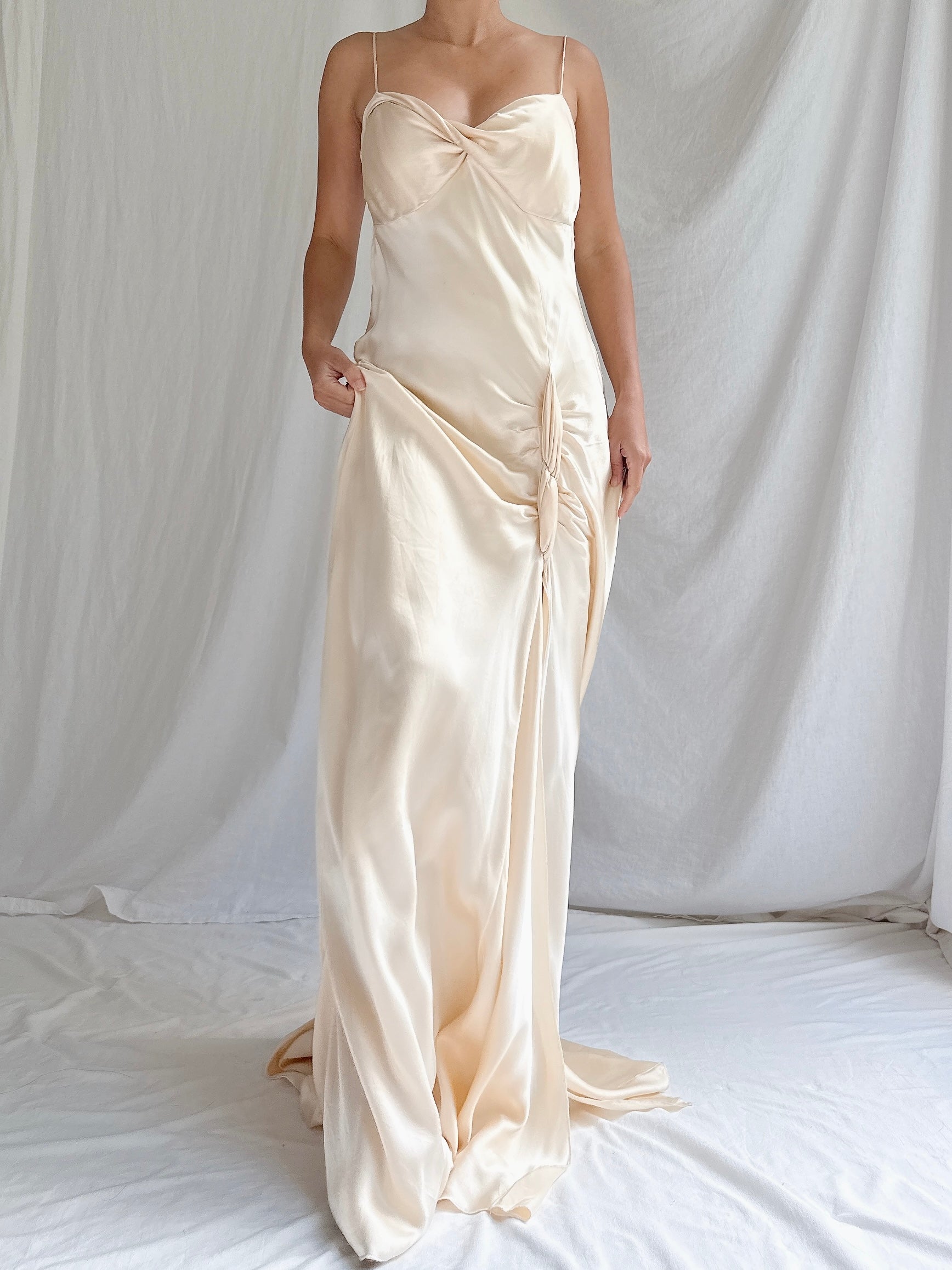 Vintage Silk Spaghetti Straps Gown - S