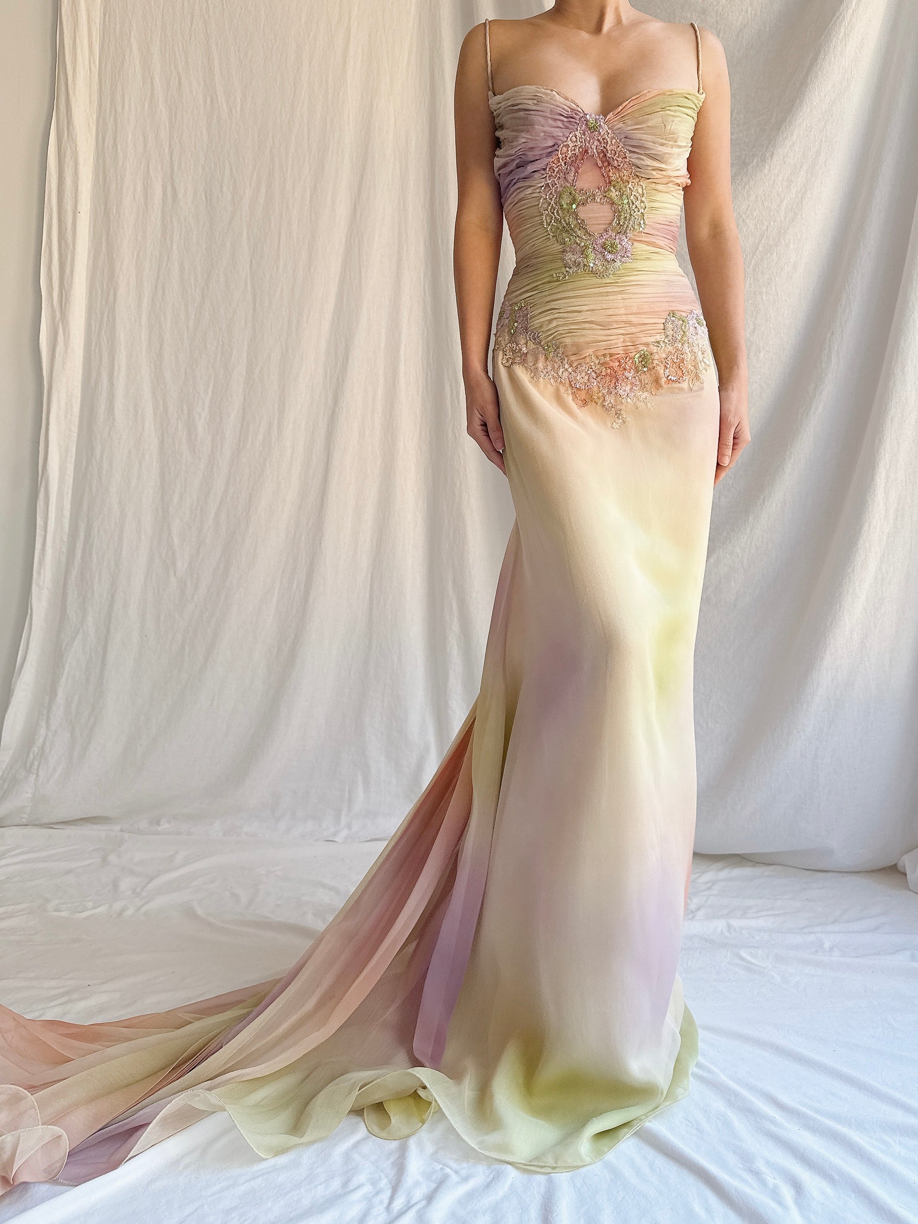 Vintage Couture Handbeaded Ombre Gown - S/M