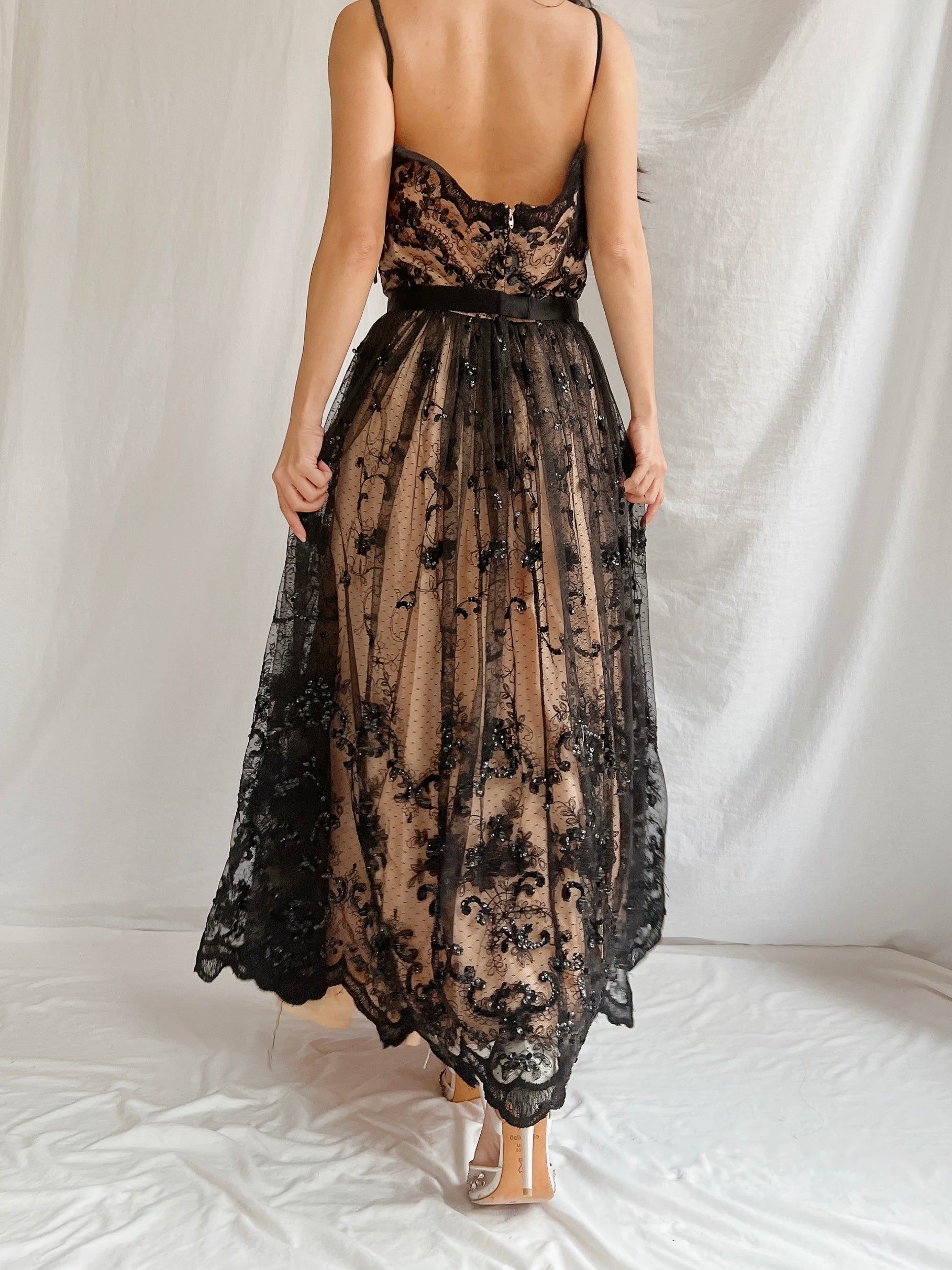Vintage Nude and Black Lace Dress - S | G O S S A M E R Vintage Nude and Black Lace Dress - S | G O S S A M E R