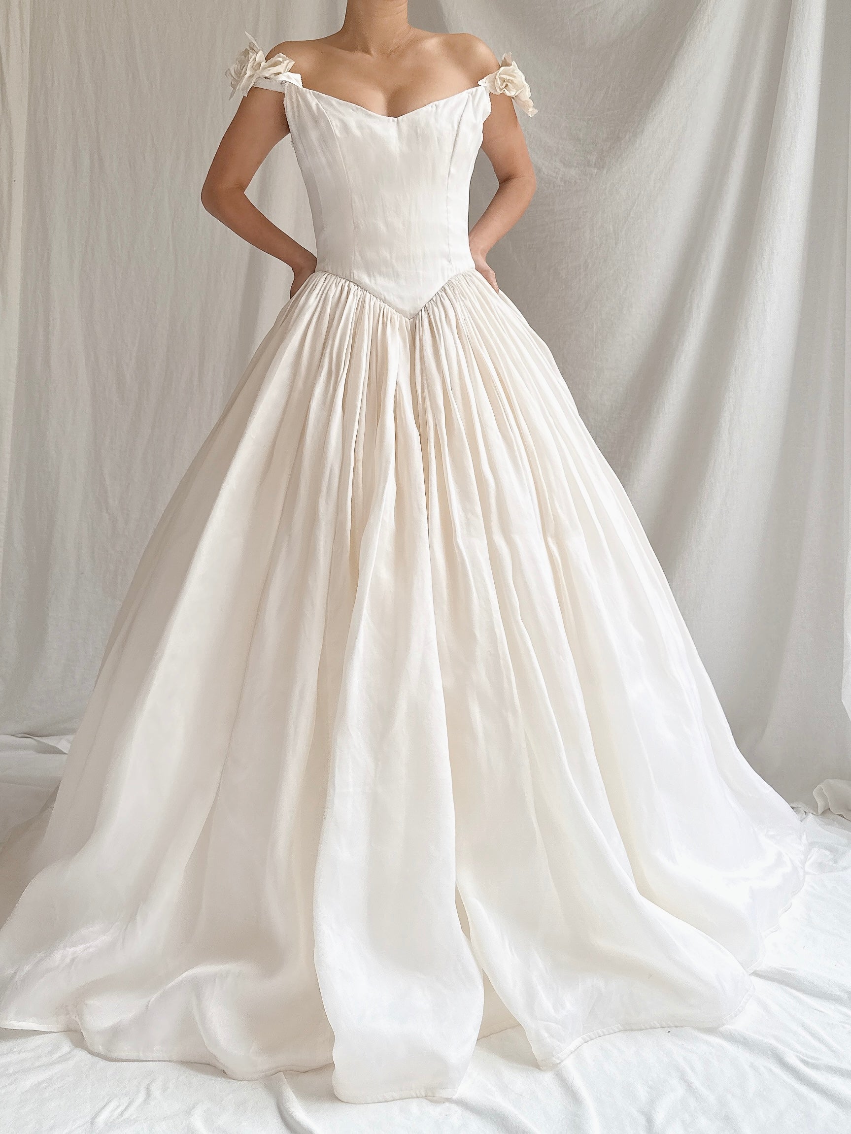 Vintage Silk Organza Off-the-Shoulder Gown - XS/2