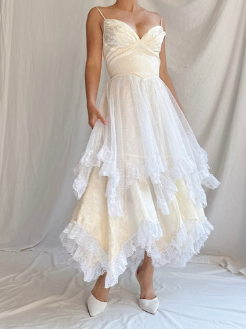 1980s Basque Waist Tiered Dress - XS/2
