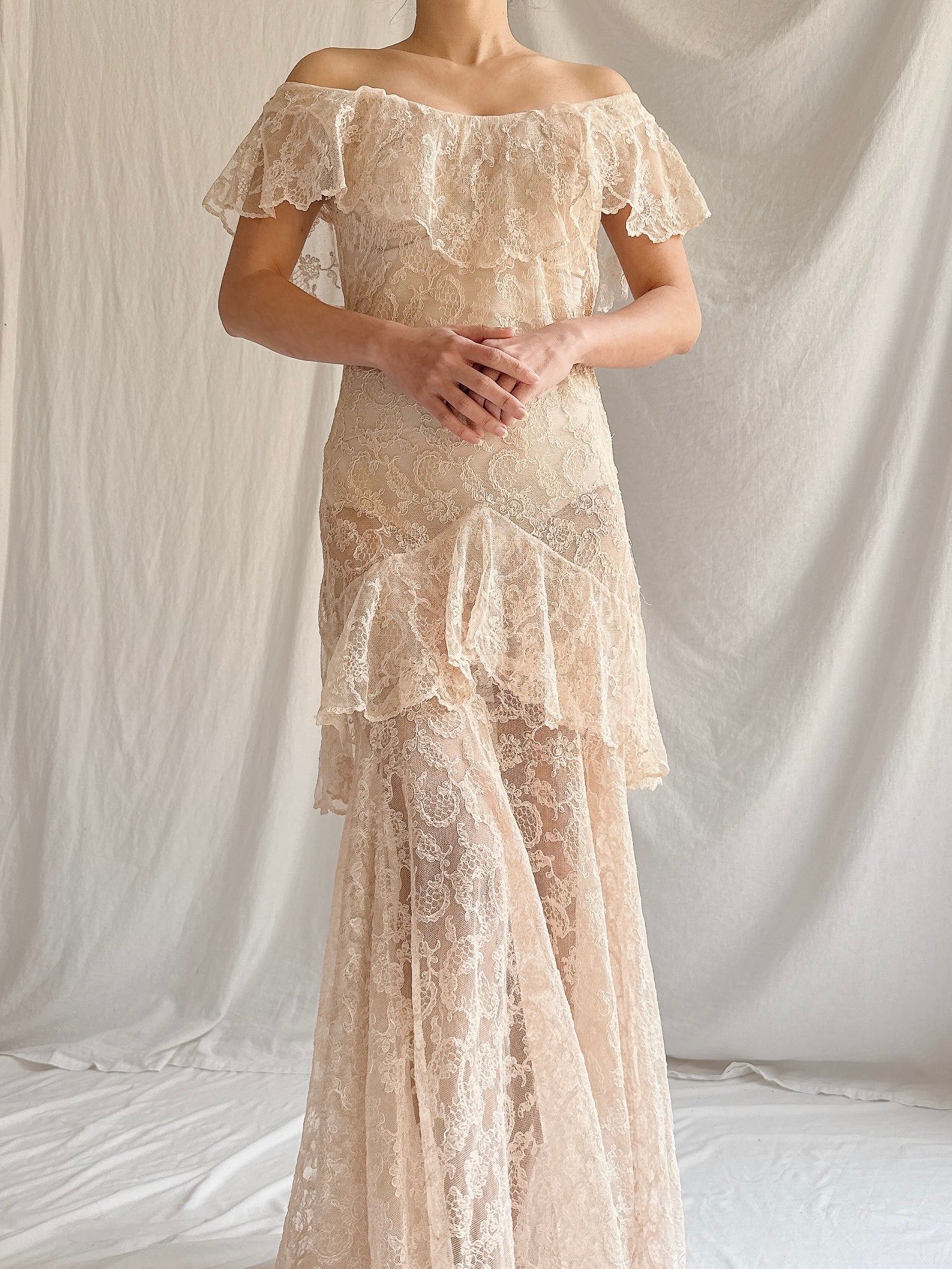 1930s Ecru Lace Dress - XXS