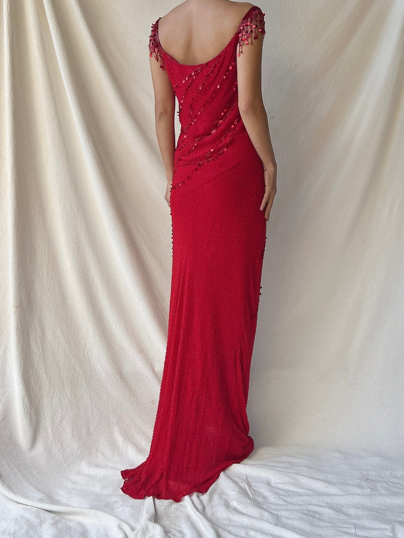 Vintage Jenny Packham Red Silk Gown - M