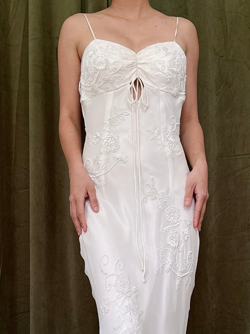 Vintage Silk Chiffon Beaded Gown - Size 2/4