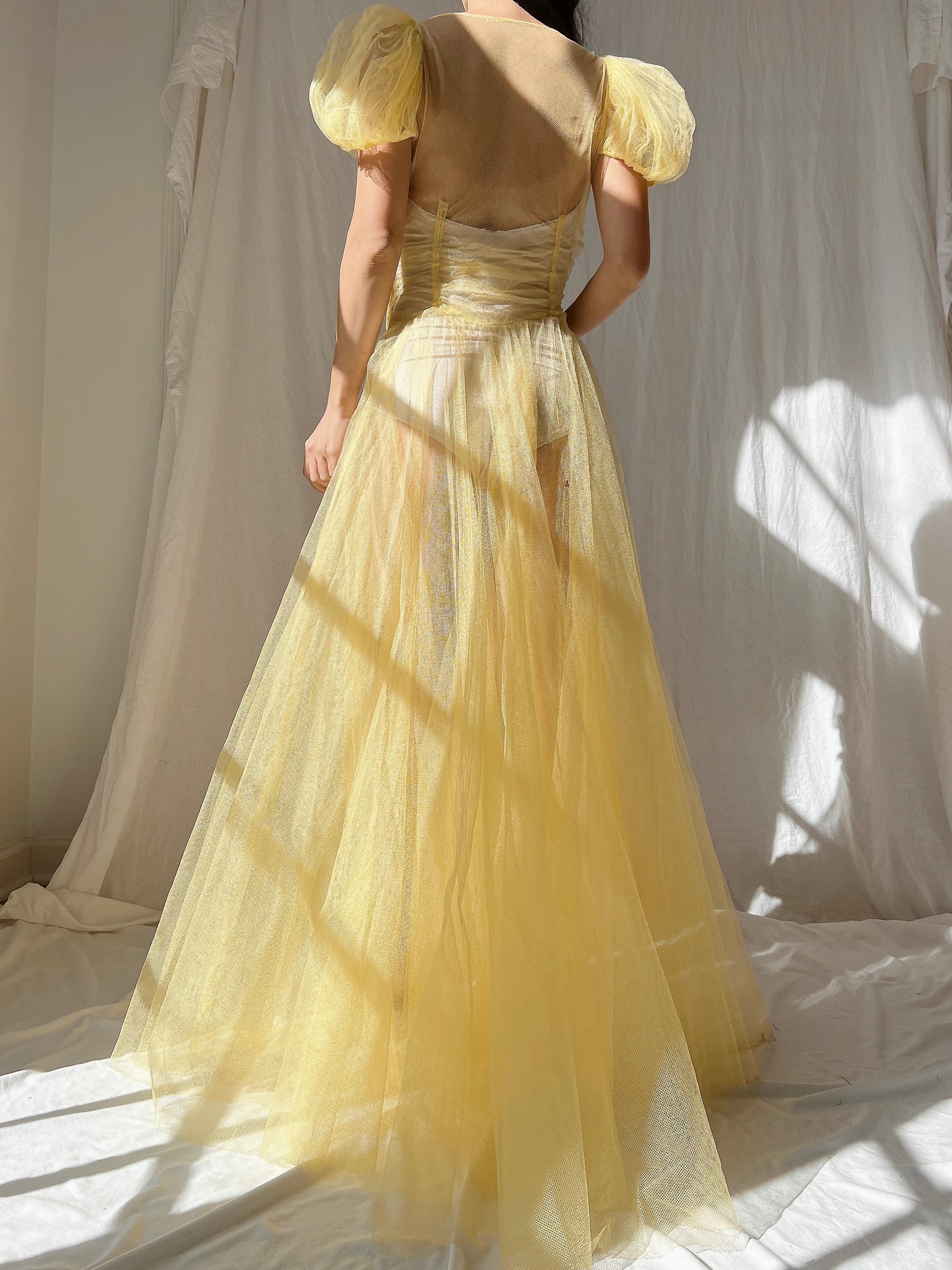 1930s Yellow Sheer Tulle Dress - XS