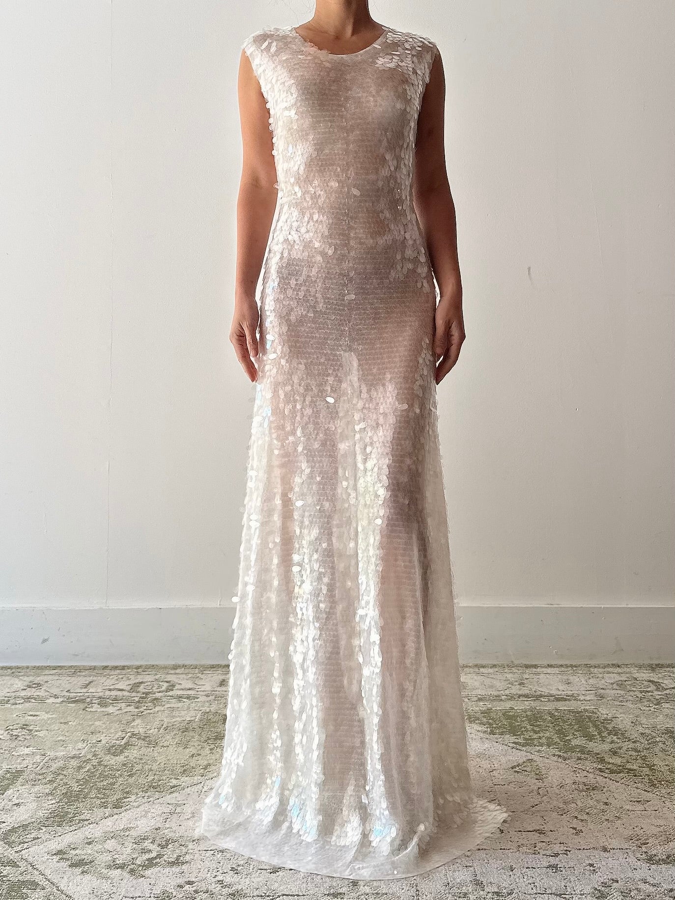 Norma Kamali White Paillette Dress - M/L