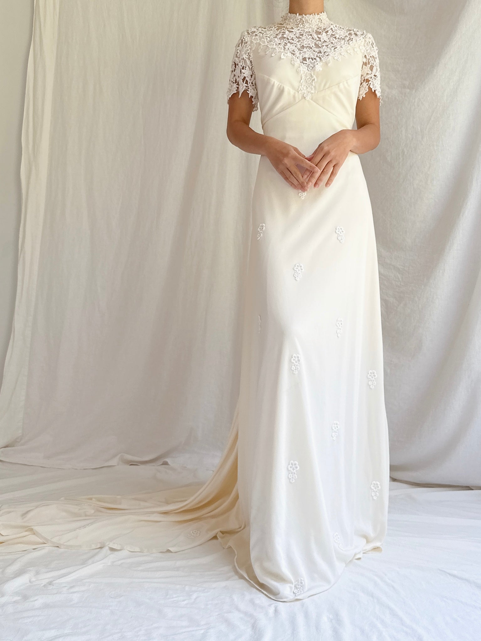 1960s High Neck Jersey Gown - S