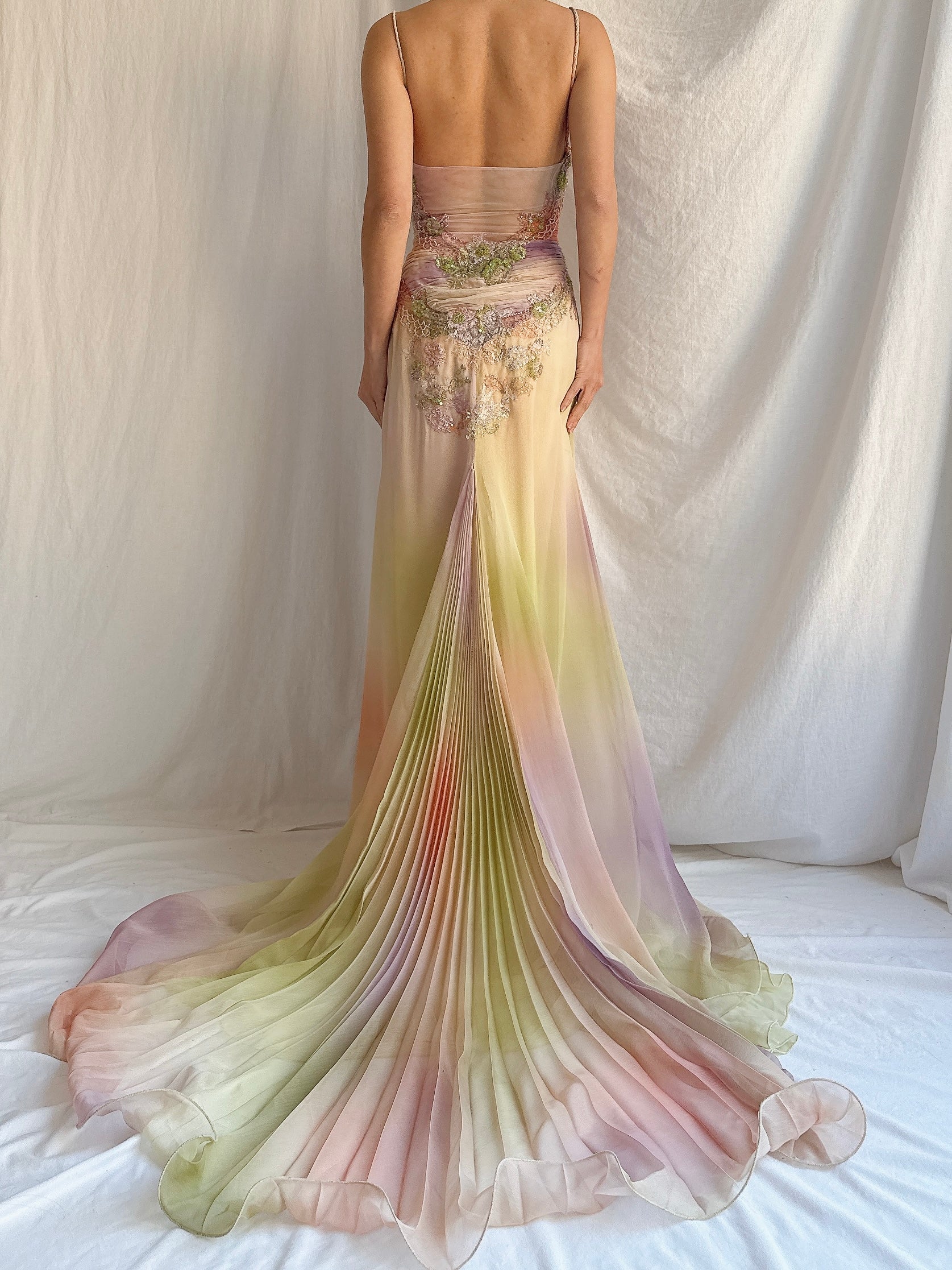 Vintage Couture Handbeaded Ombre Gown - S