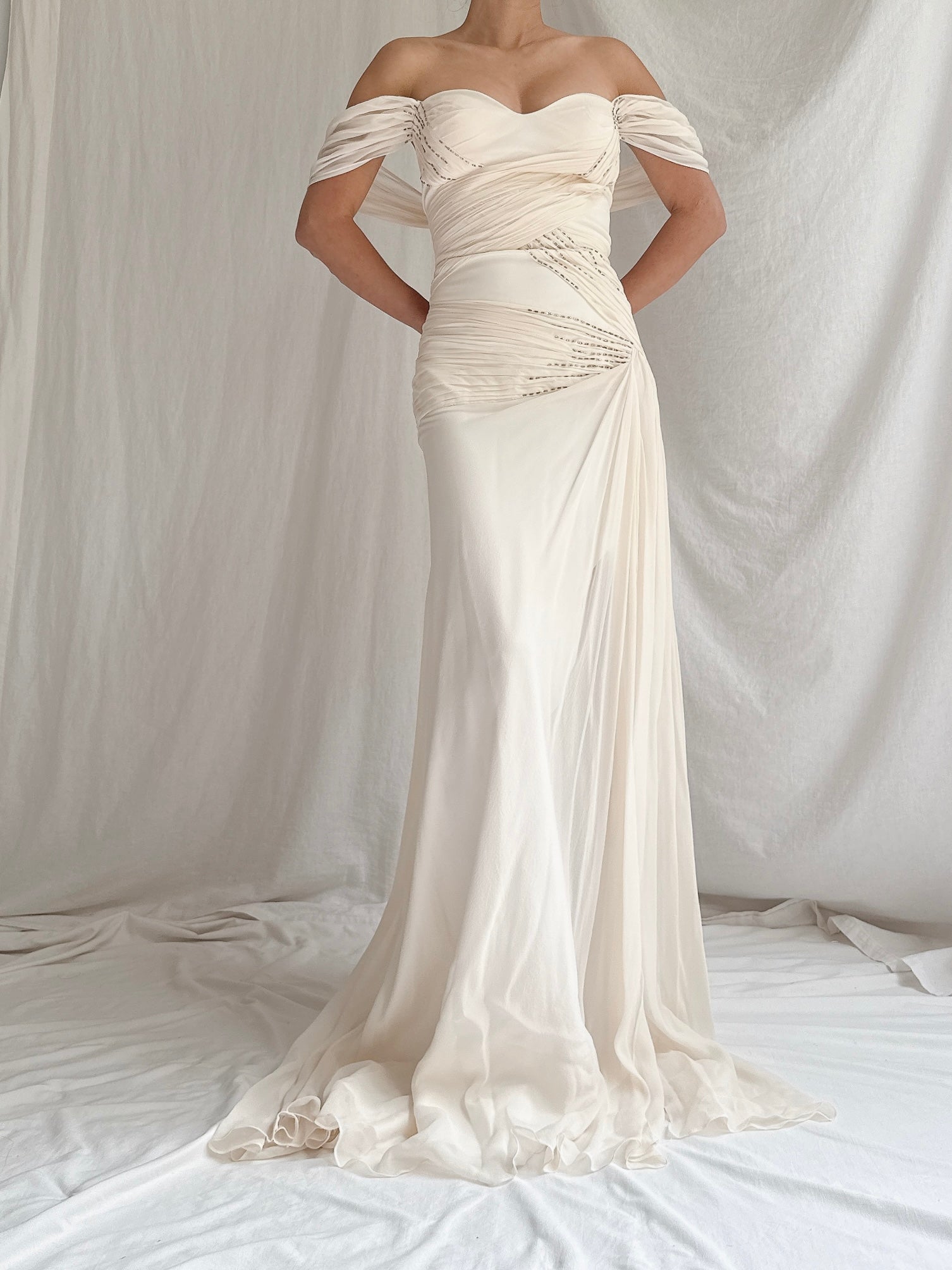 Vintage Silk Draped Shoulder Dress - M/L