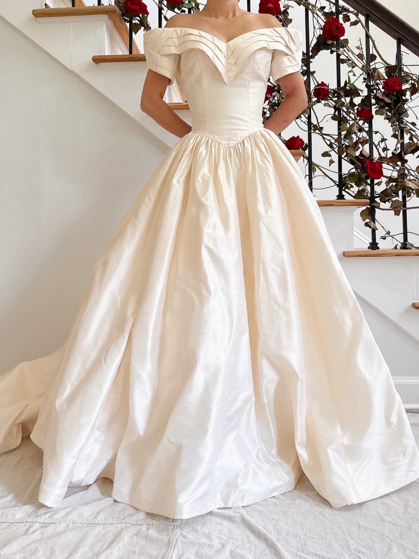 Vintage Raw Silk Off the Shoulder Gown - 33.5B/26W/58L from shoulder