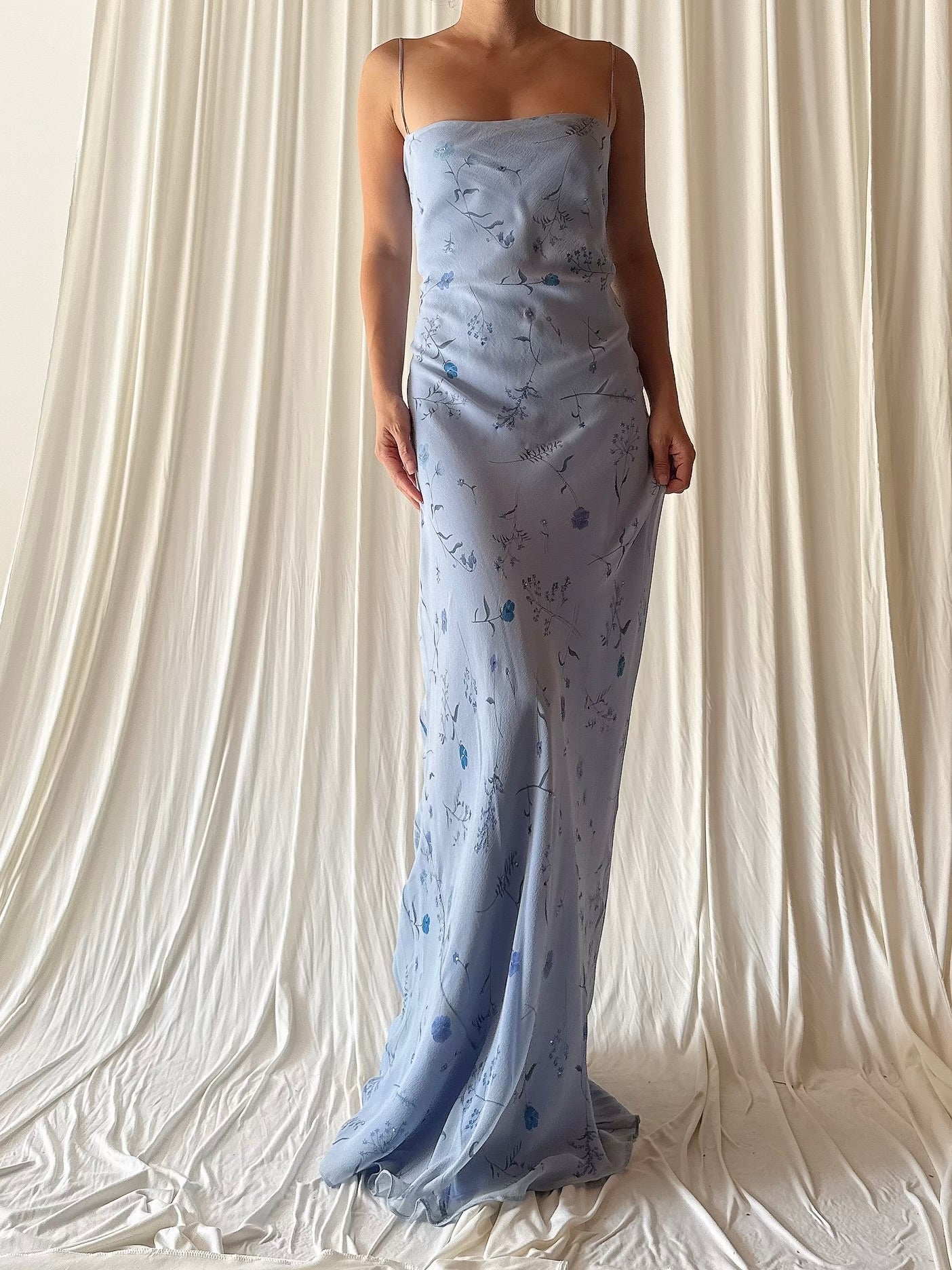 Vintage Blue Slip Bias Gown - L