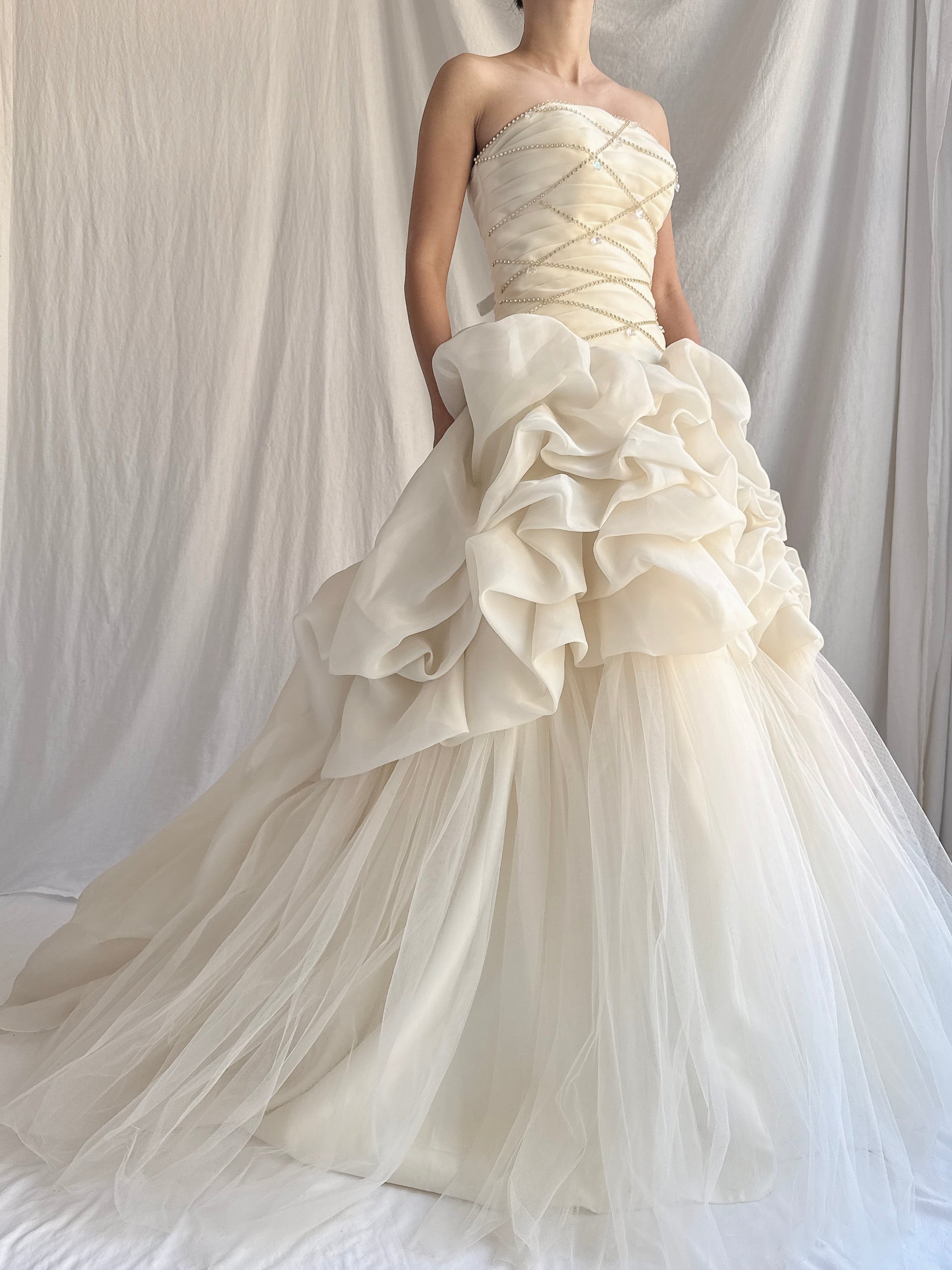 Vintage Buttercream Ruffle Organza Gown - S