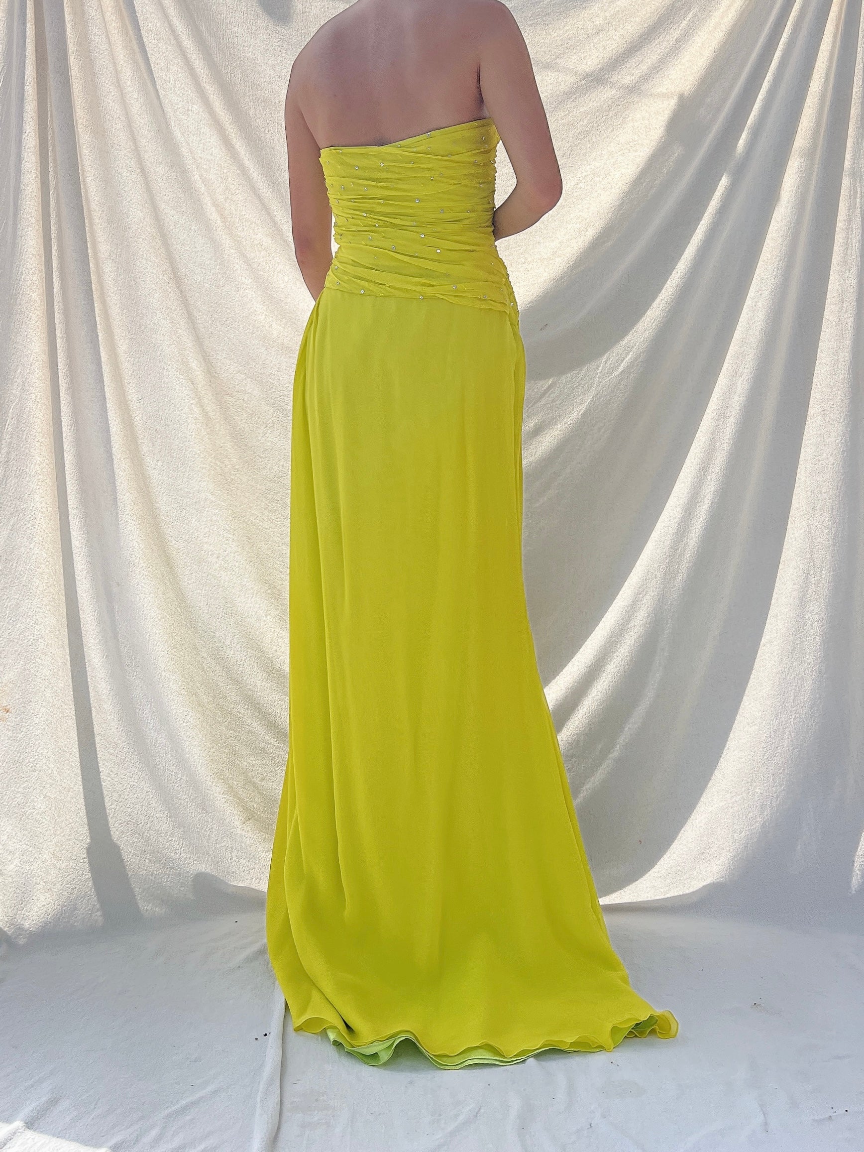 Vintage Chartreuse Silk Gown - M