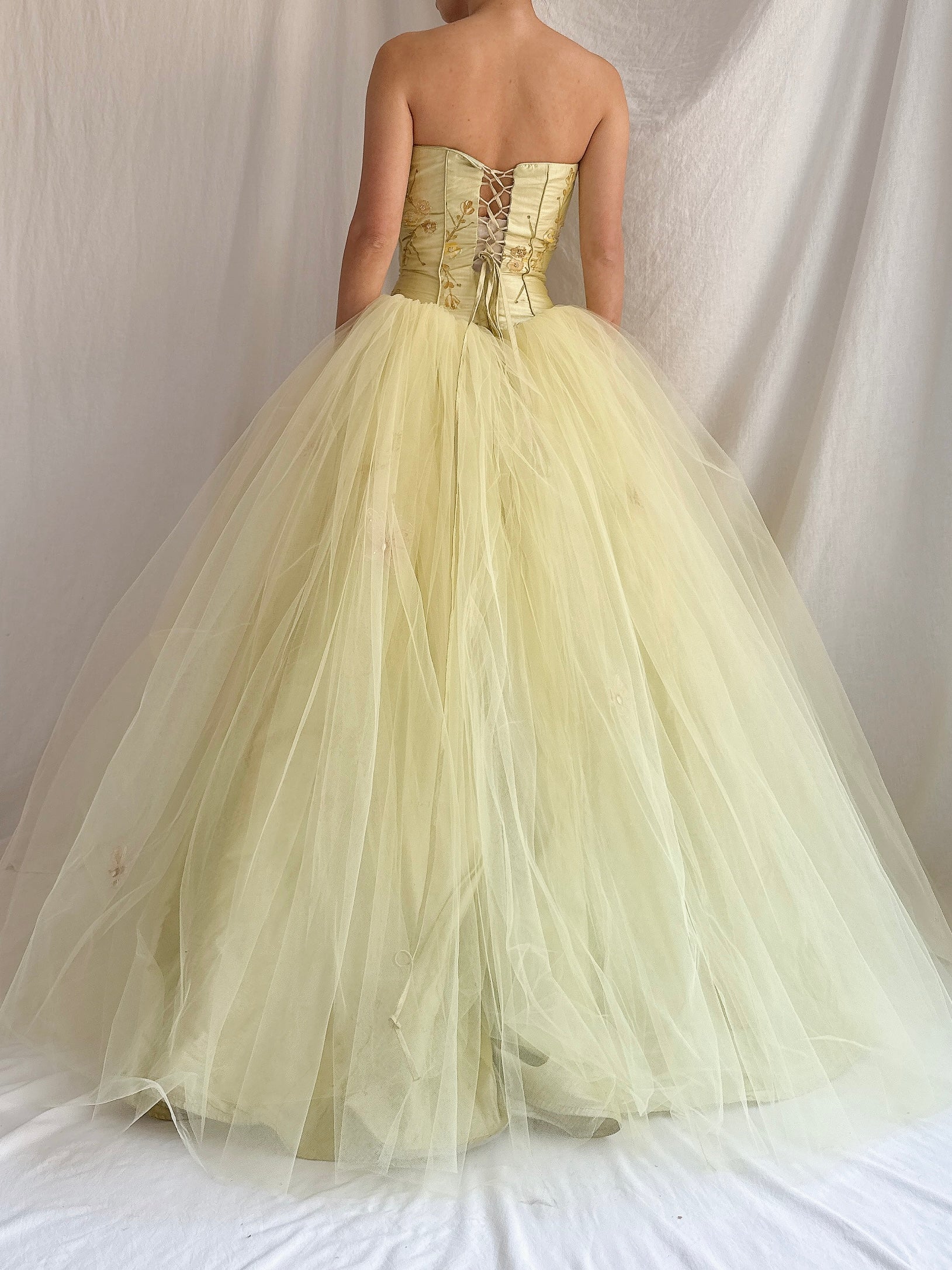 Vintage Raw Silk and Tulle Gown - XS-S