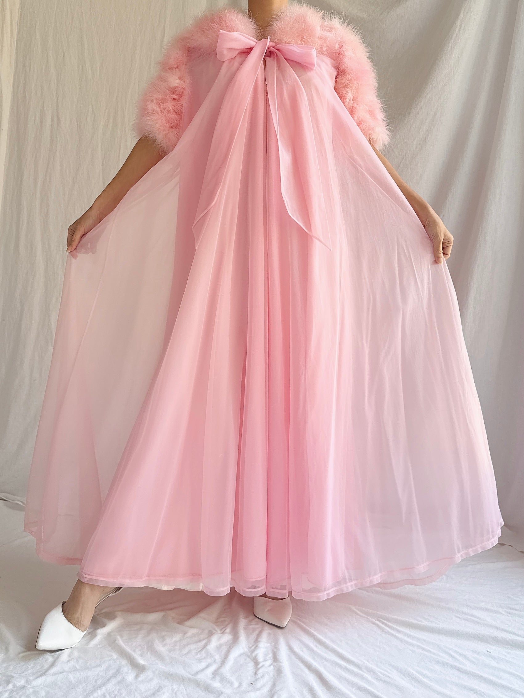 1960s Pink Feather Dressing Gown - XS