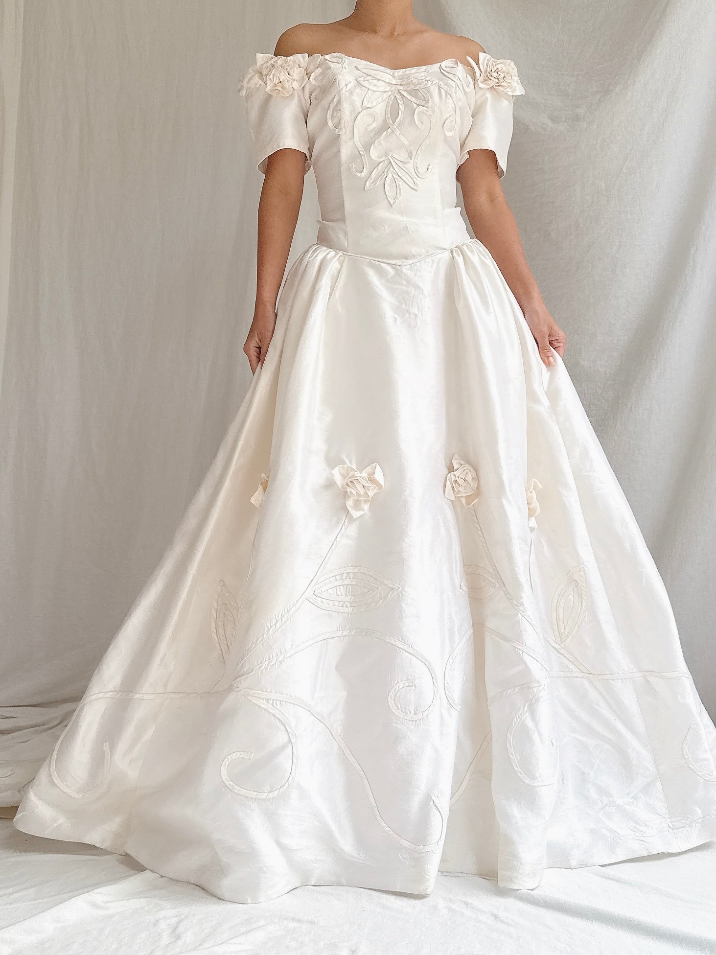 Vintage Silk Rosette Applique Dress - S