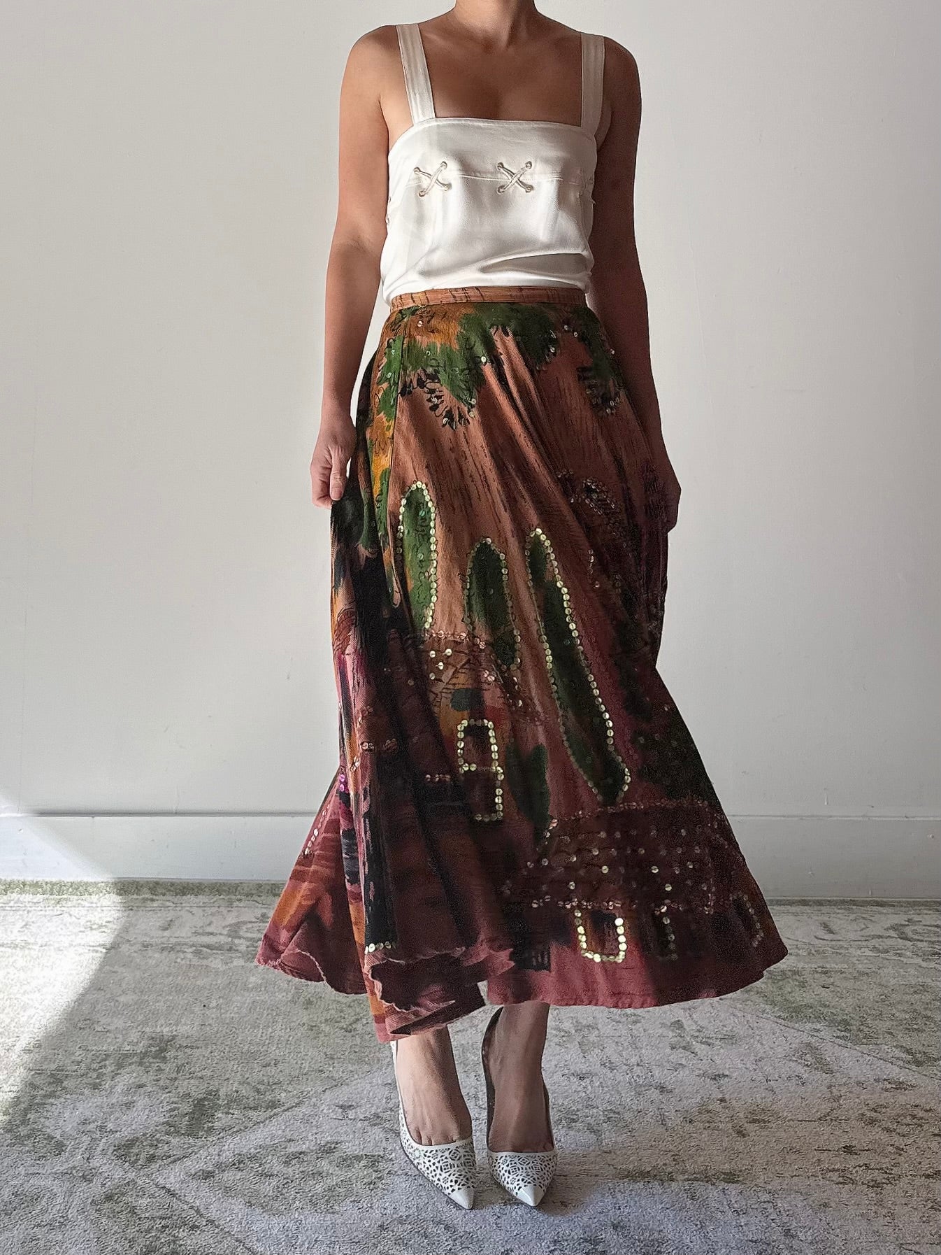 Vintage Monica Velvet Brown Abstract Skirt - M